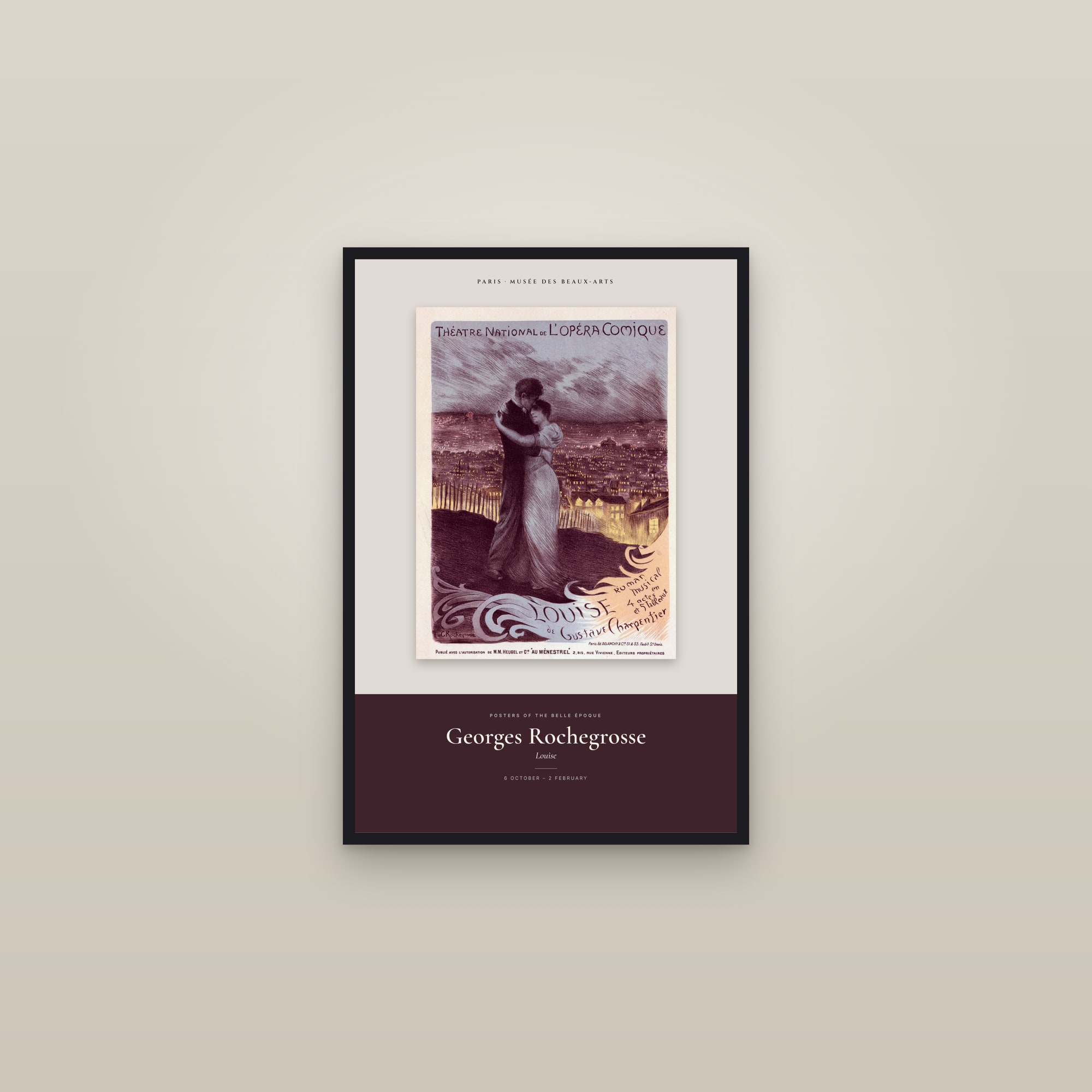 Louise — Exhibition Poster — framed in a gallery setting