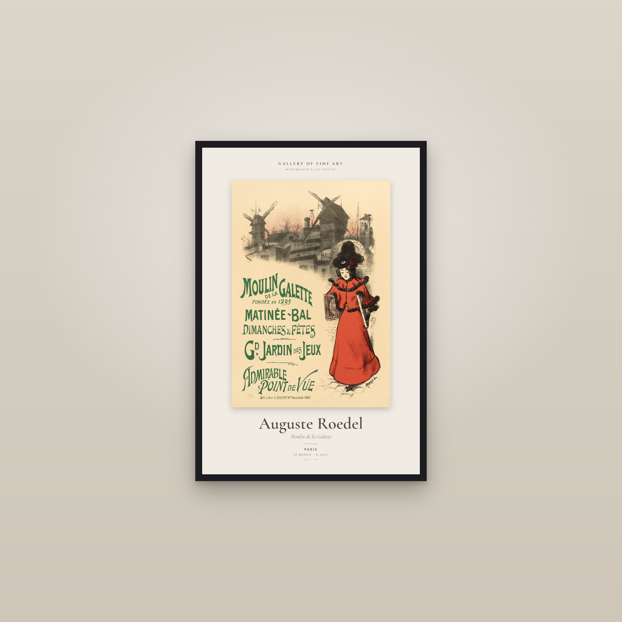 Moulin de la Galette — Exhibition Poster — framed in a gallery setting