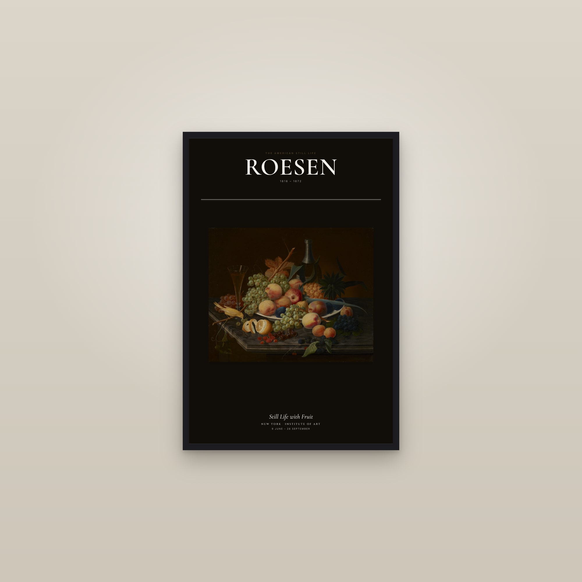 Still Life with Fruit — Exhibition Poster — framed in a gallery setting