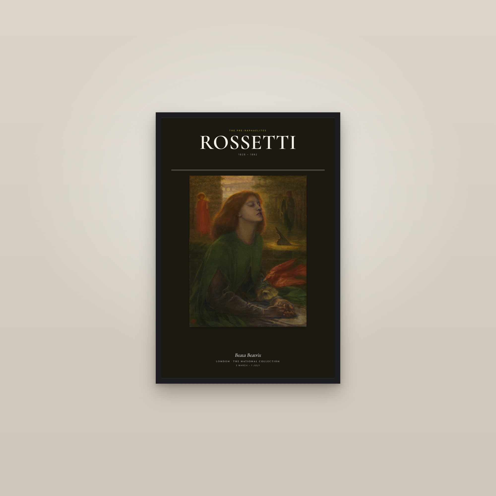 Beata Beatrix — Exhibition Poster — framed in a gallery setting