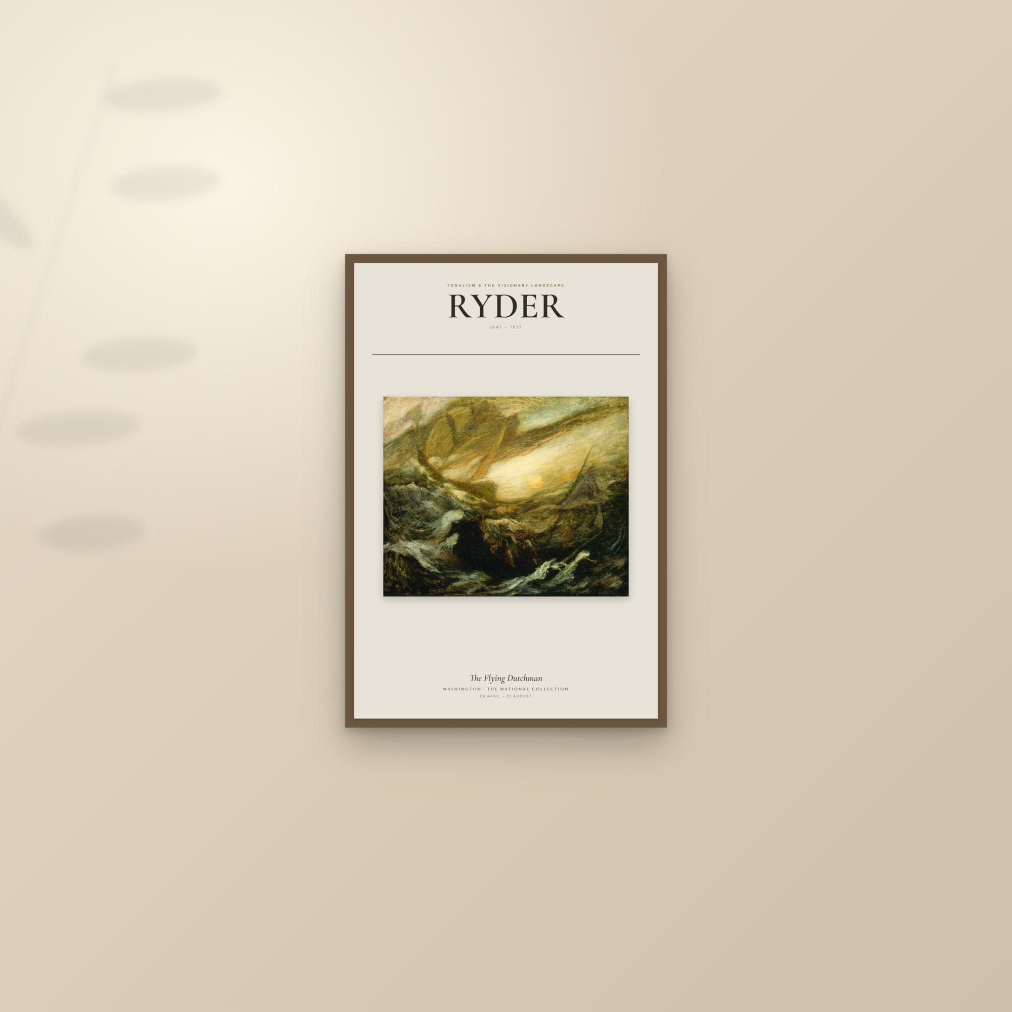 The Flying Dutchman — Exhibition Poster — framed and styled on a sunlit wall