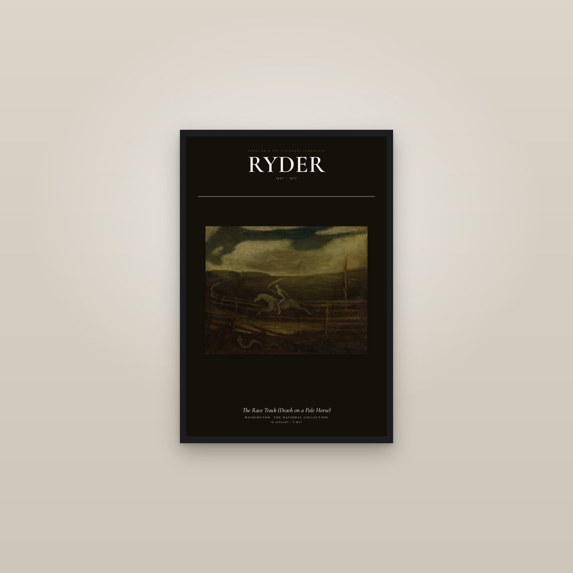 The Race Track (Death on a Pale Horse) — Exhibition Poster — framed in a gallery setting