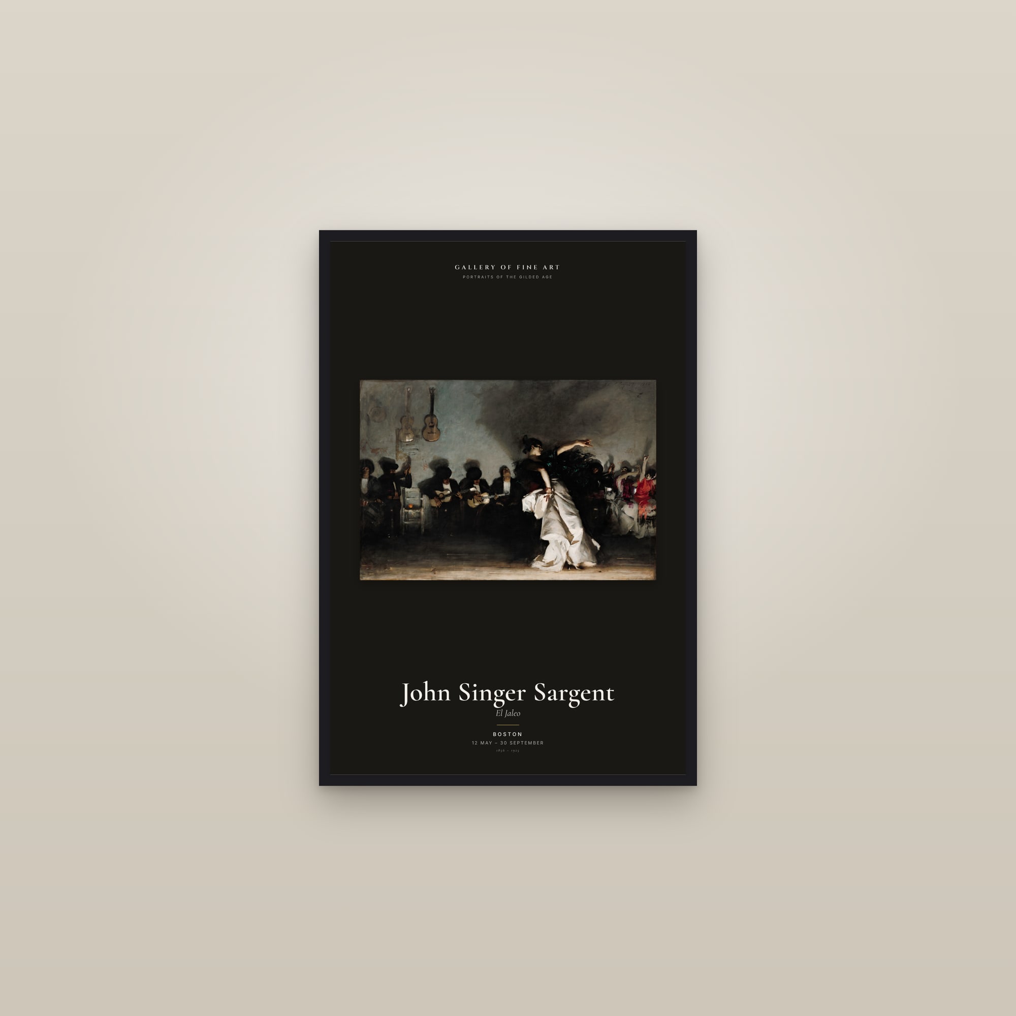 El Jaleo — Exhibition Poster — framed in a gallery setting