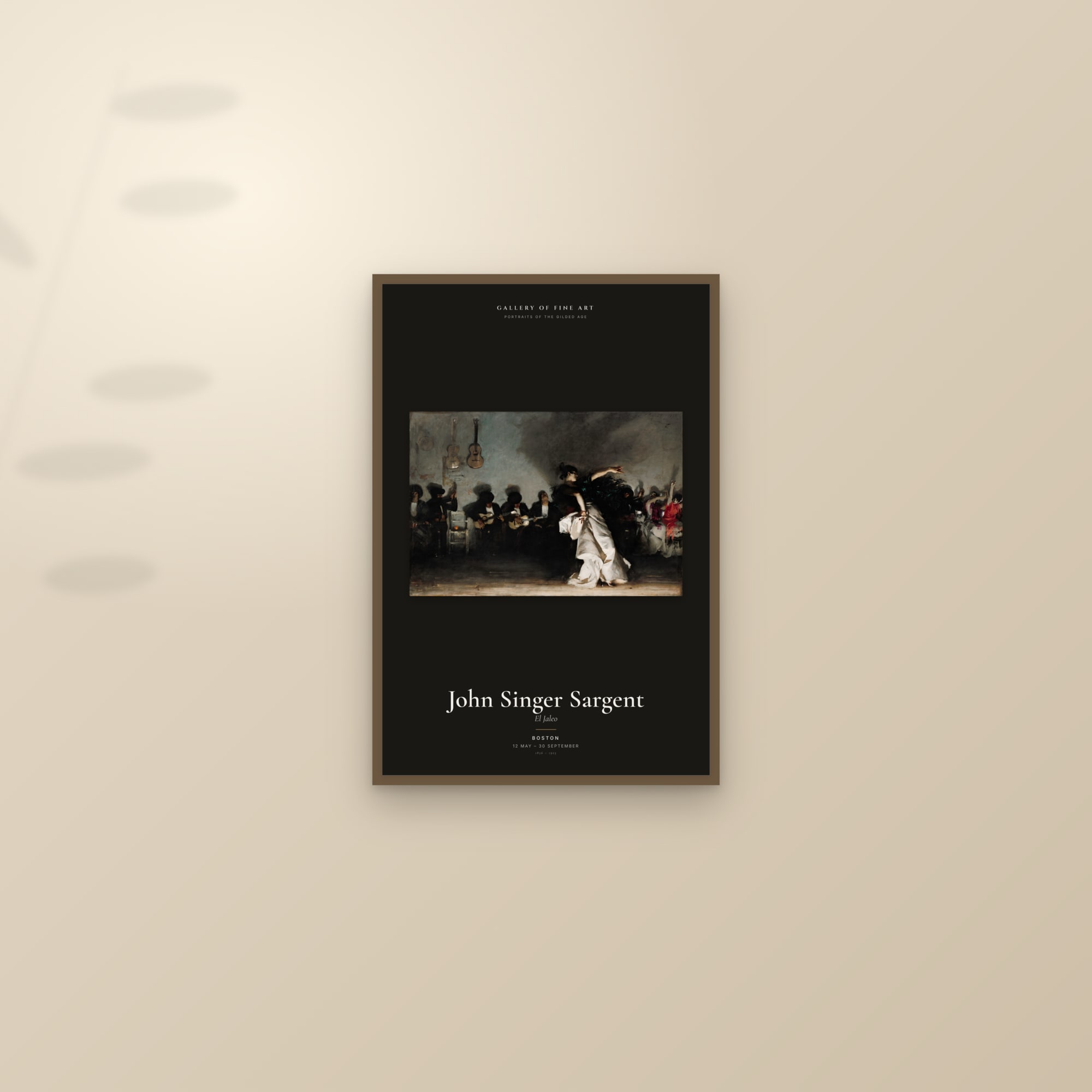 El Jaleo — Exhibition Poster — framed and styled on a sunlit wall