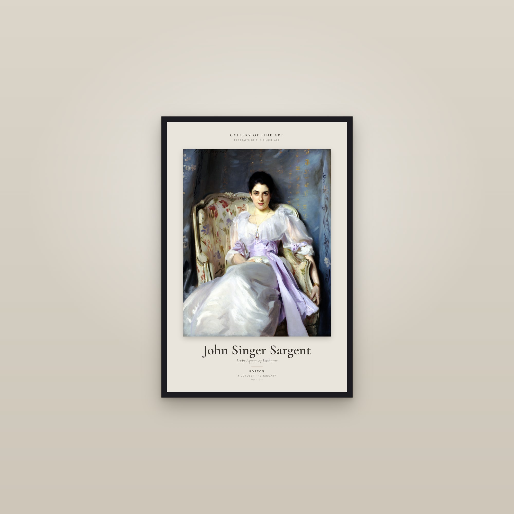 Lady Agnew of Lochnaw — Exhibition Poster — framed in a gallery setting