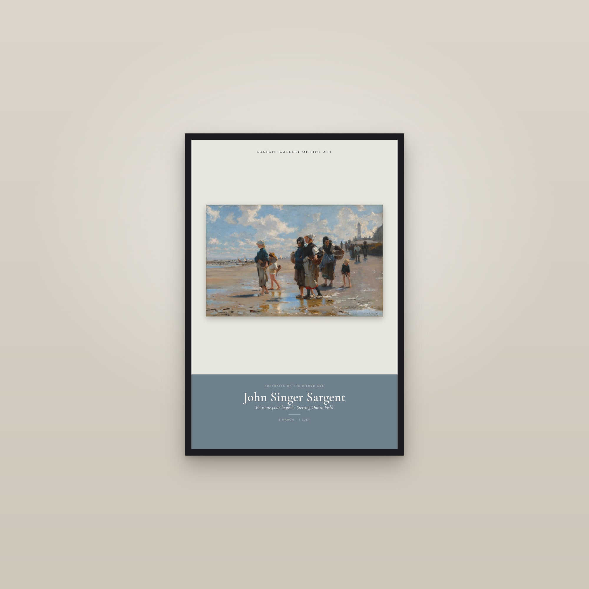En route pour la pêche (Setting Out to Fish) — Exhibition Poster — framed in a gallery setting