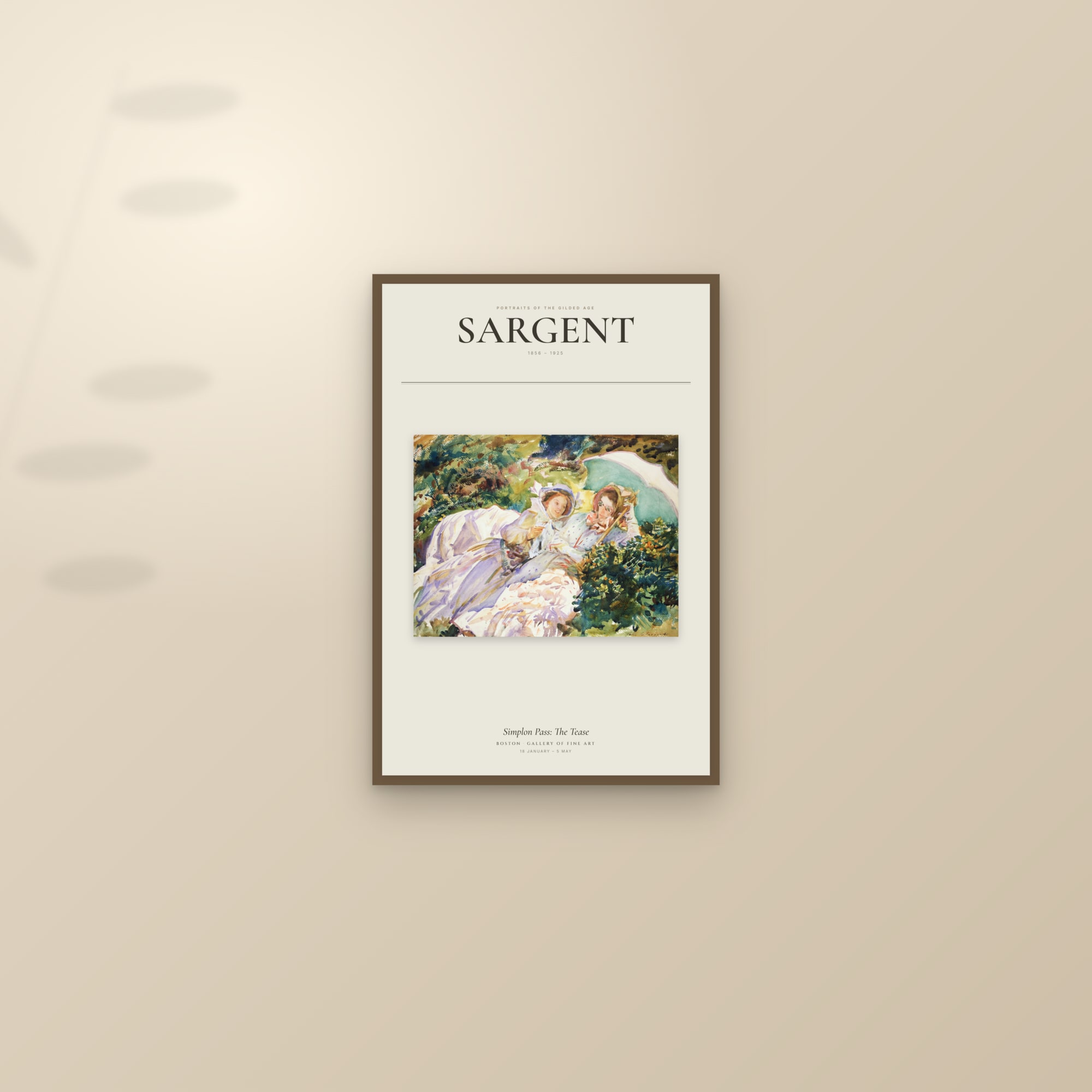 Simplon Pass: The Tease — Exhibition Poster — framed and styled on a sunlit wall