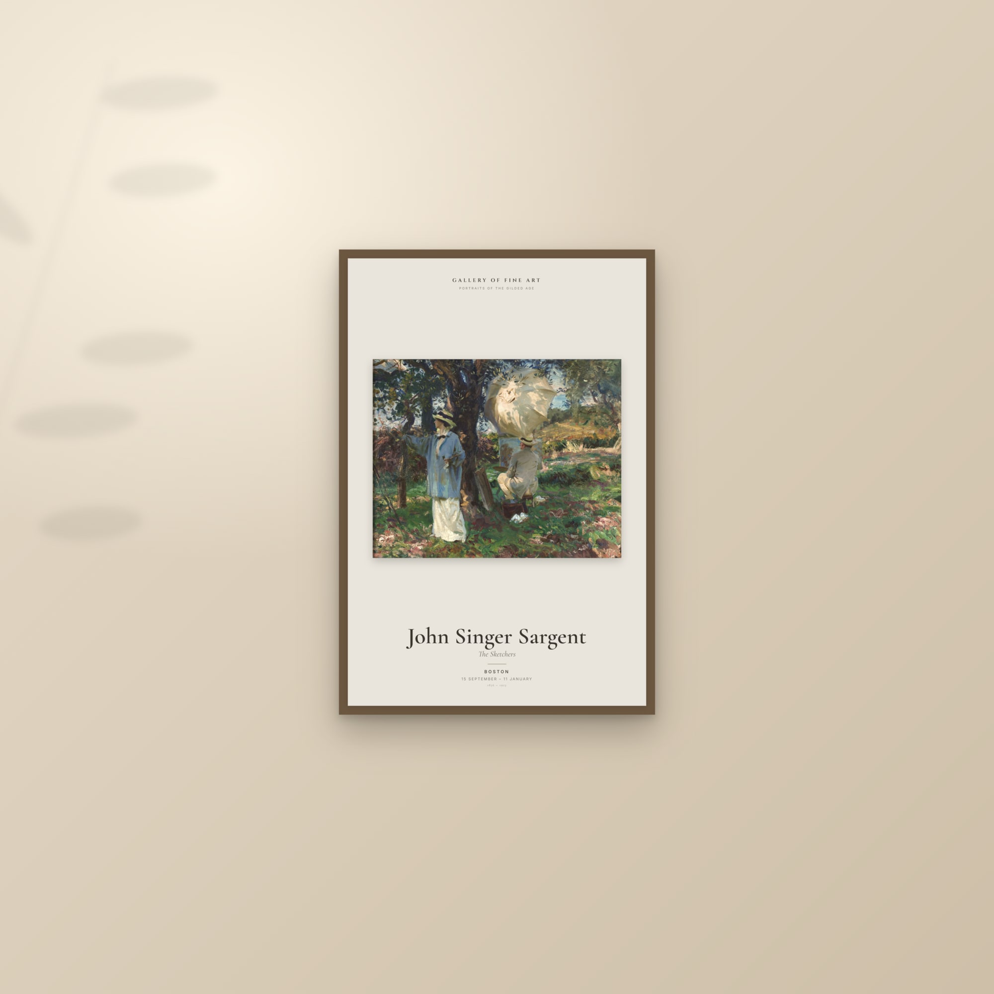 The Sketchers — Exhibition Poster — framed and styled on a sunlit wall