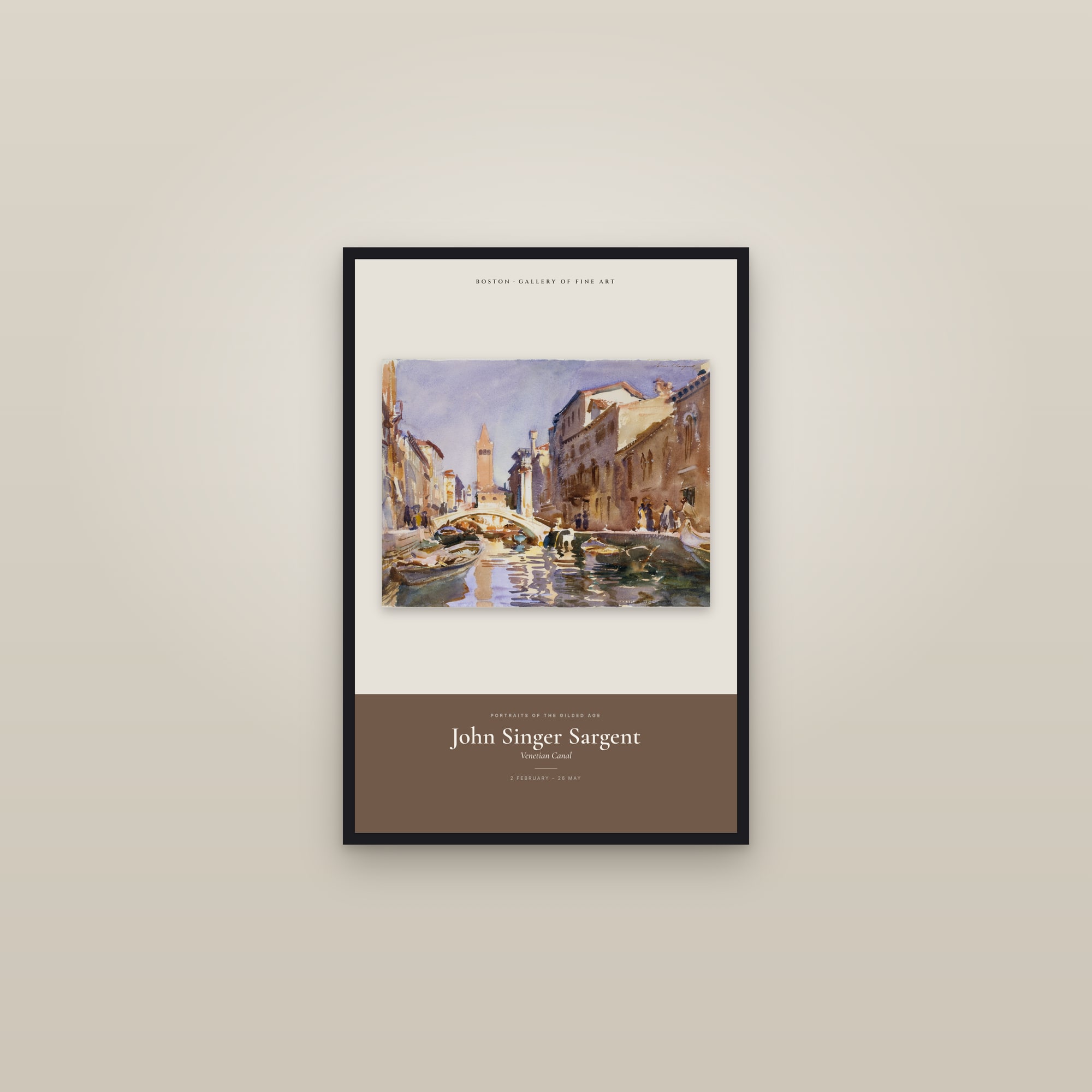 Venetian Canal — Exhibition Poster — framed in a gallery setting