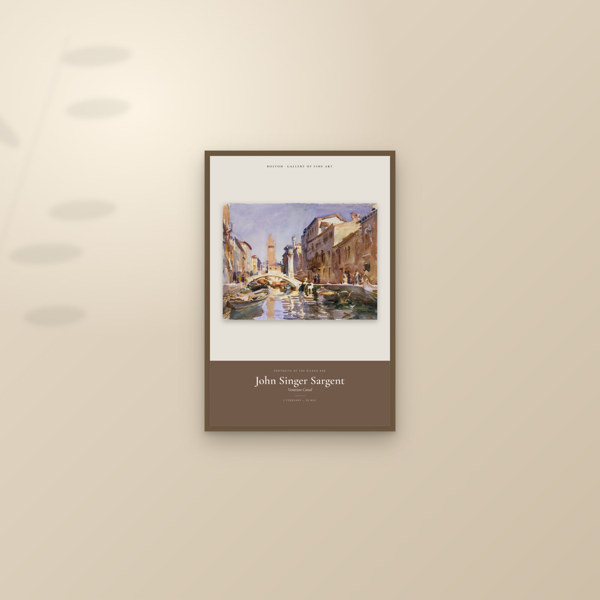 Venetian Canal — Exhibition Poster — framed and styled on a sunlit wall