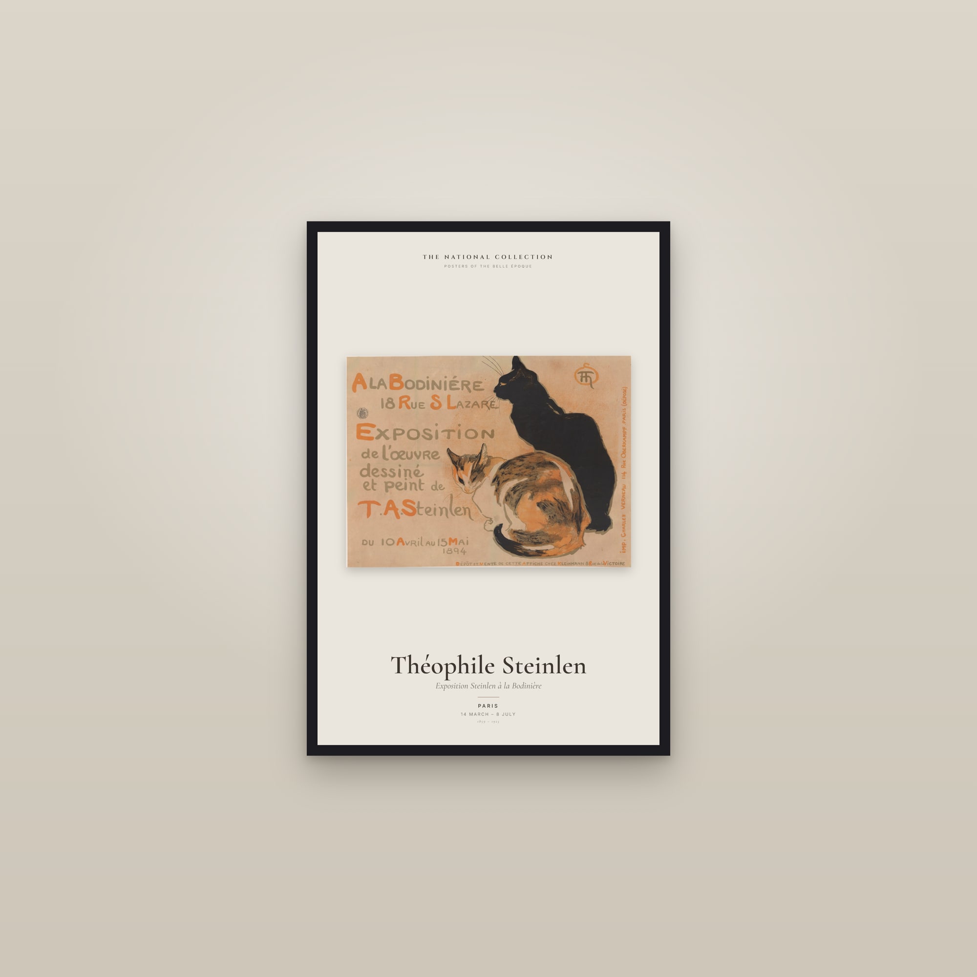 Exposition Steinlen à la Bodinière — Exhibition Poster — framed in a gallery setting