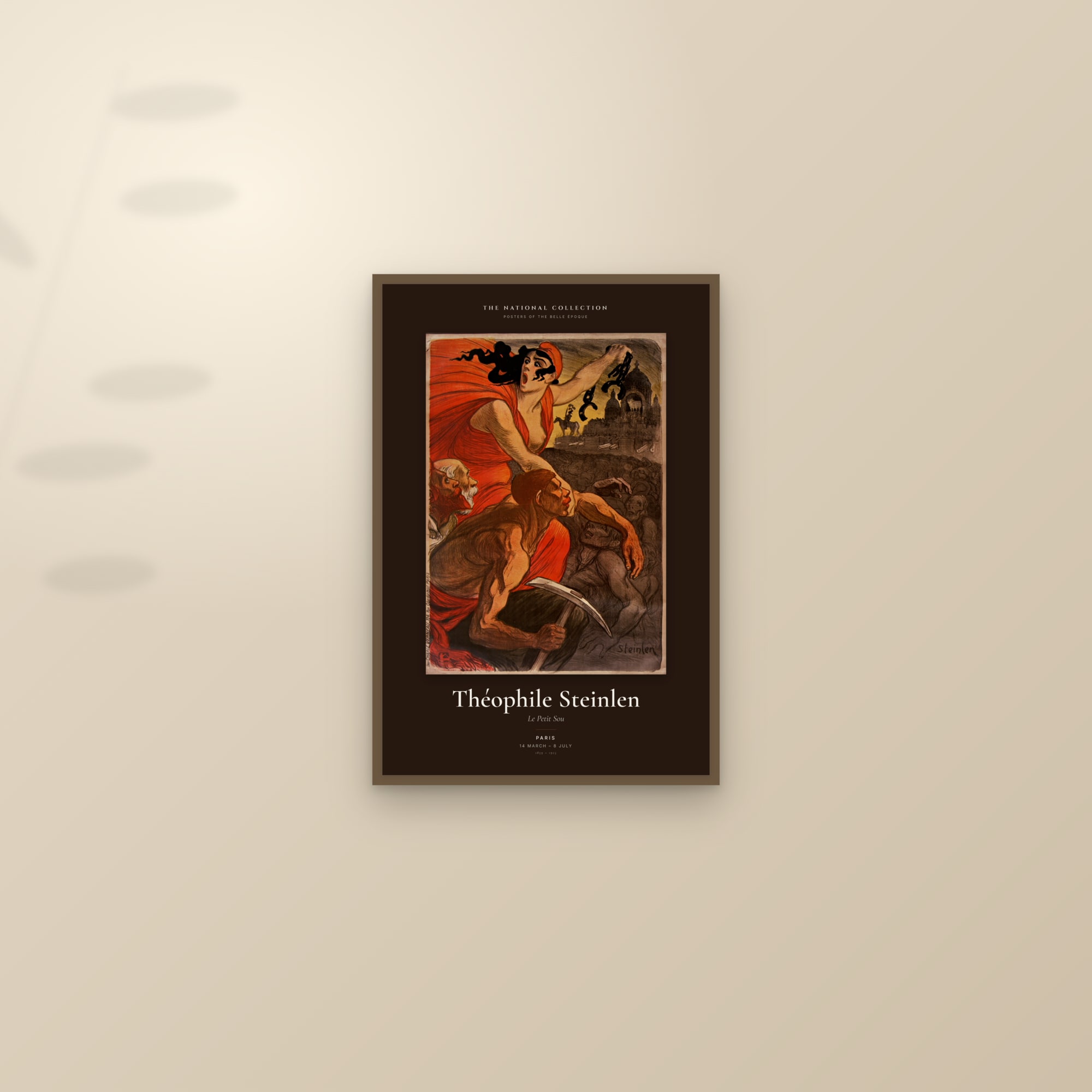 Le Petit Sou — Exhibition Poster — framed and styled on a sunlit wall