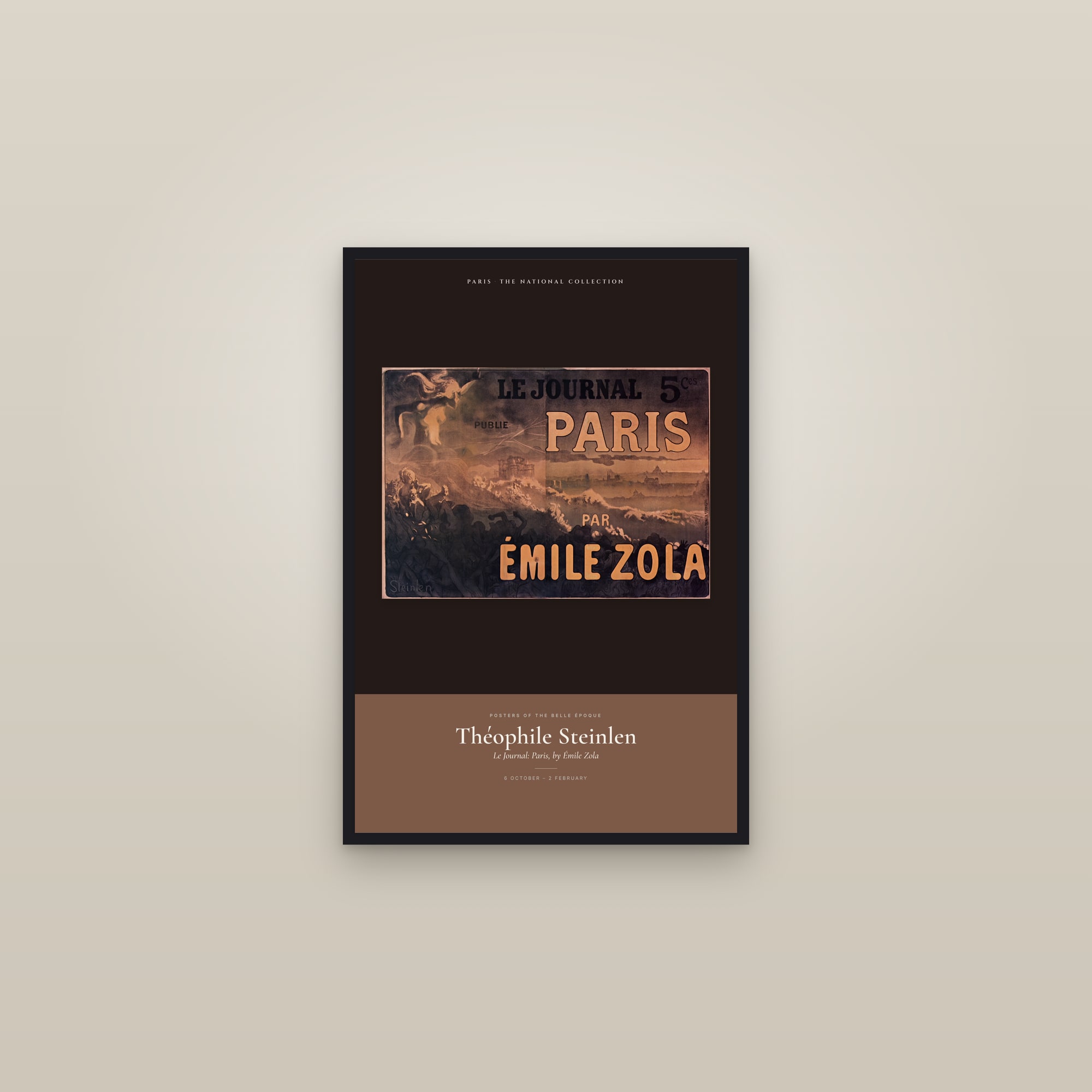 Le Journal: Paris, by Émile Zola — Exhibition Poster — framed in a gallery setting