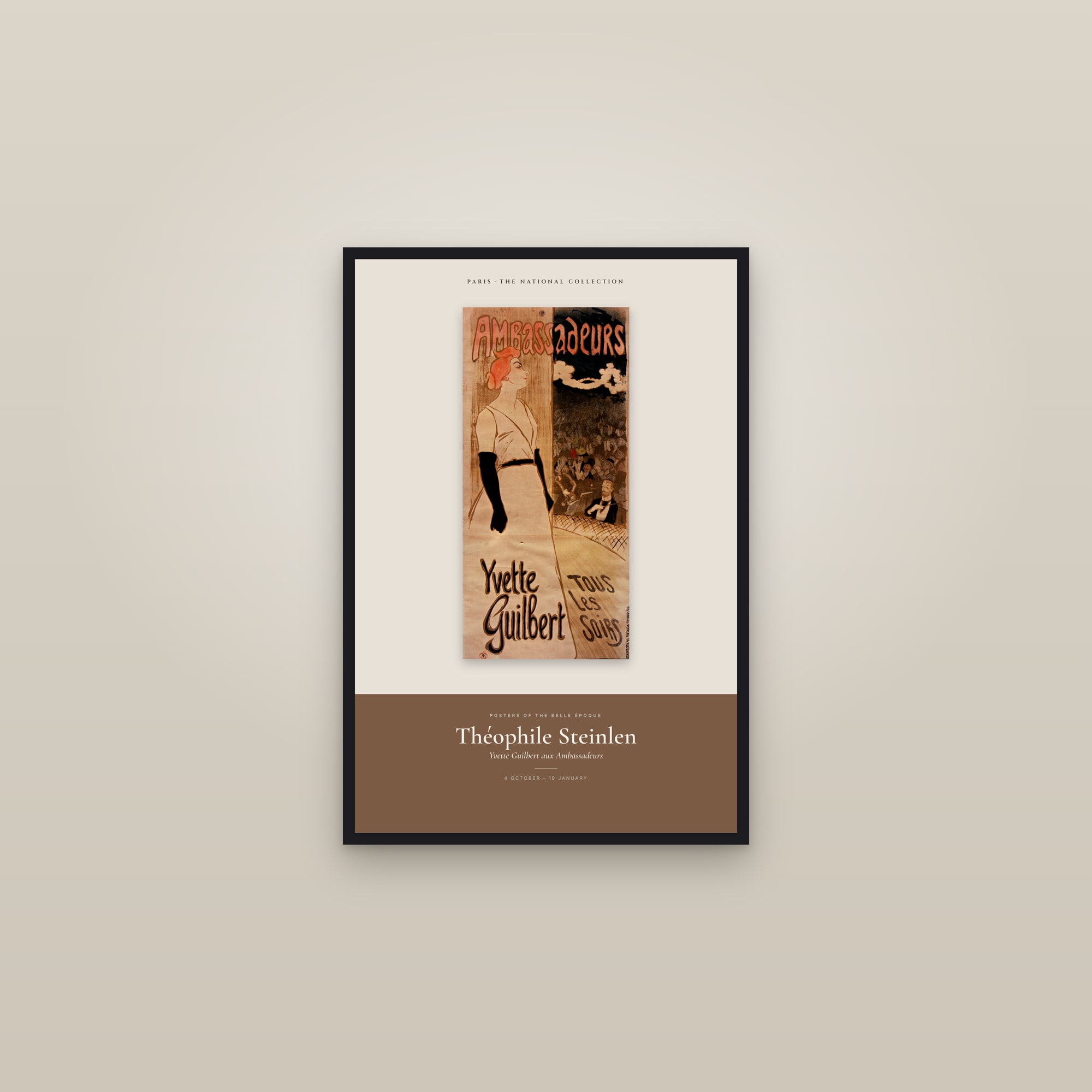 Yvette Guilbert aux Ambassadeurs — Exhibition Poster — framed in a gallery setting