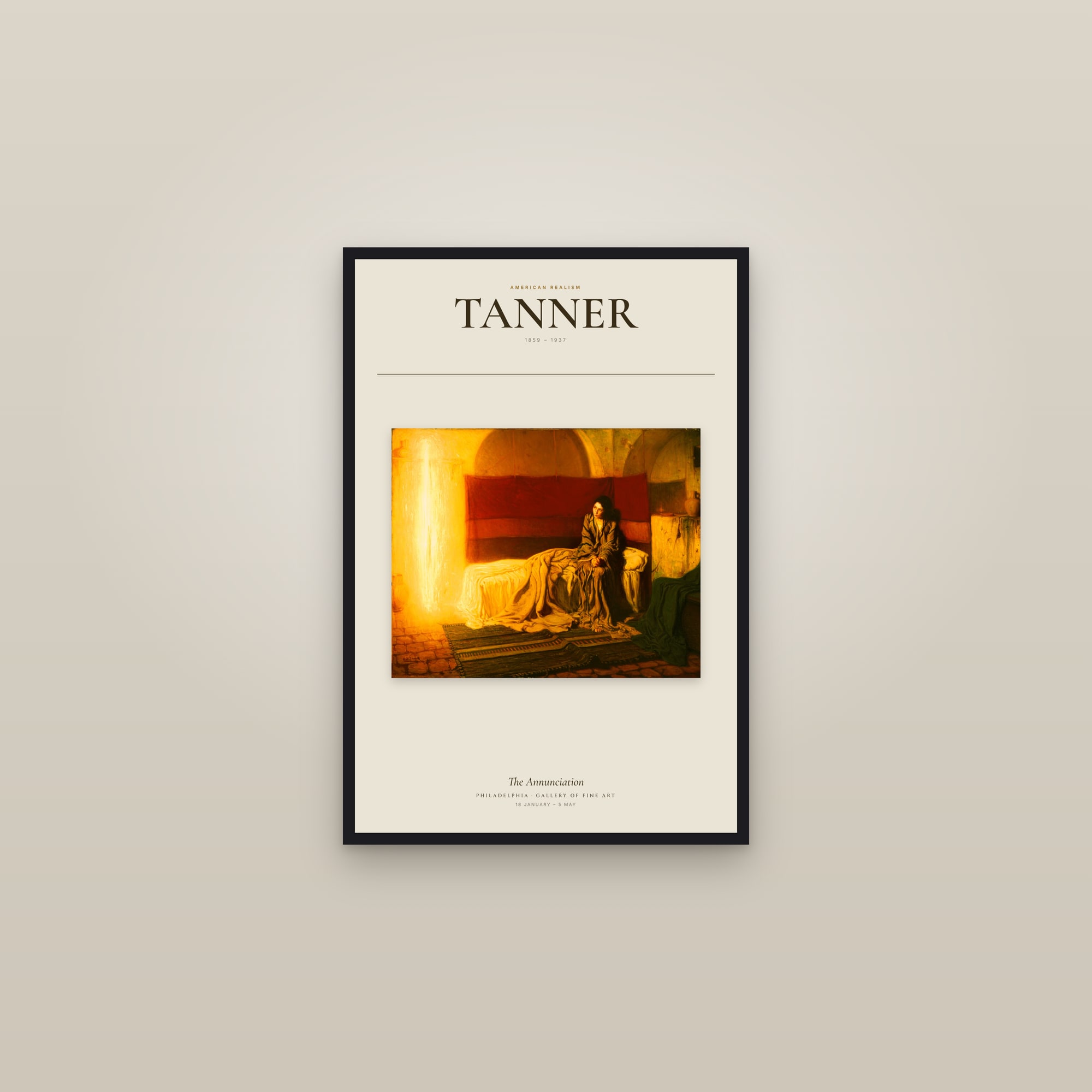The Annunciation (Tanner) — Exhibition Poster — framed in a gallery setting