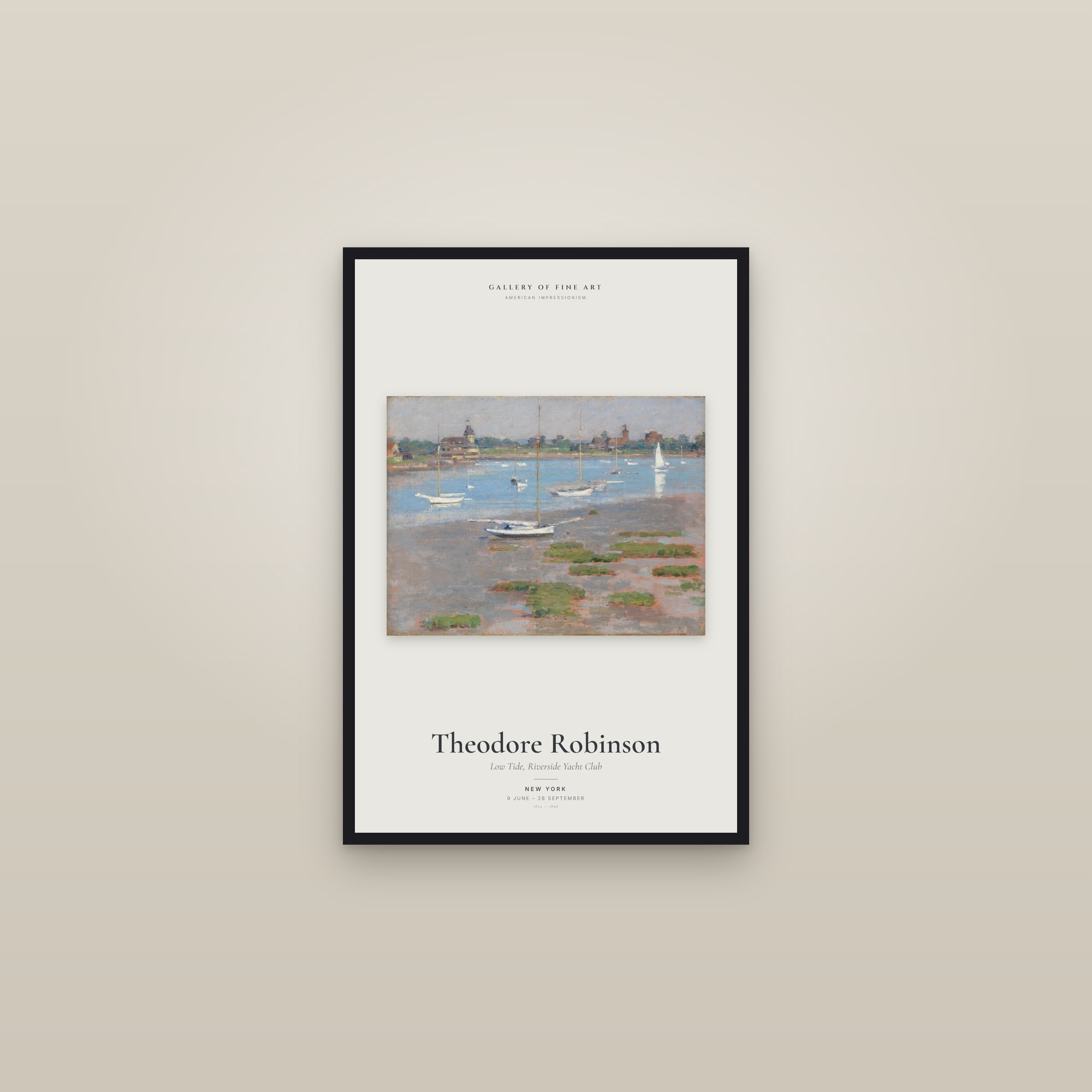 Low Tide, Riverside Yacht Club — Exhibition Poster — framed in a gallery setting