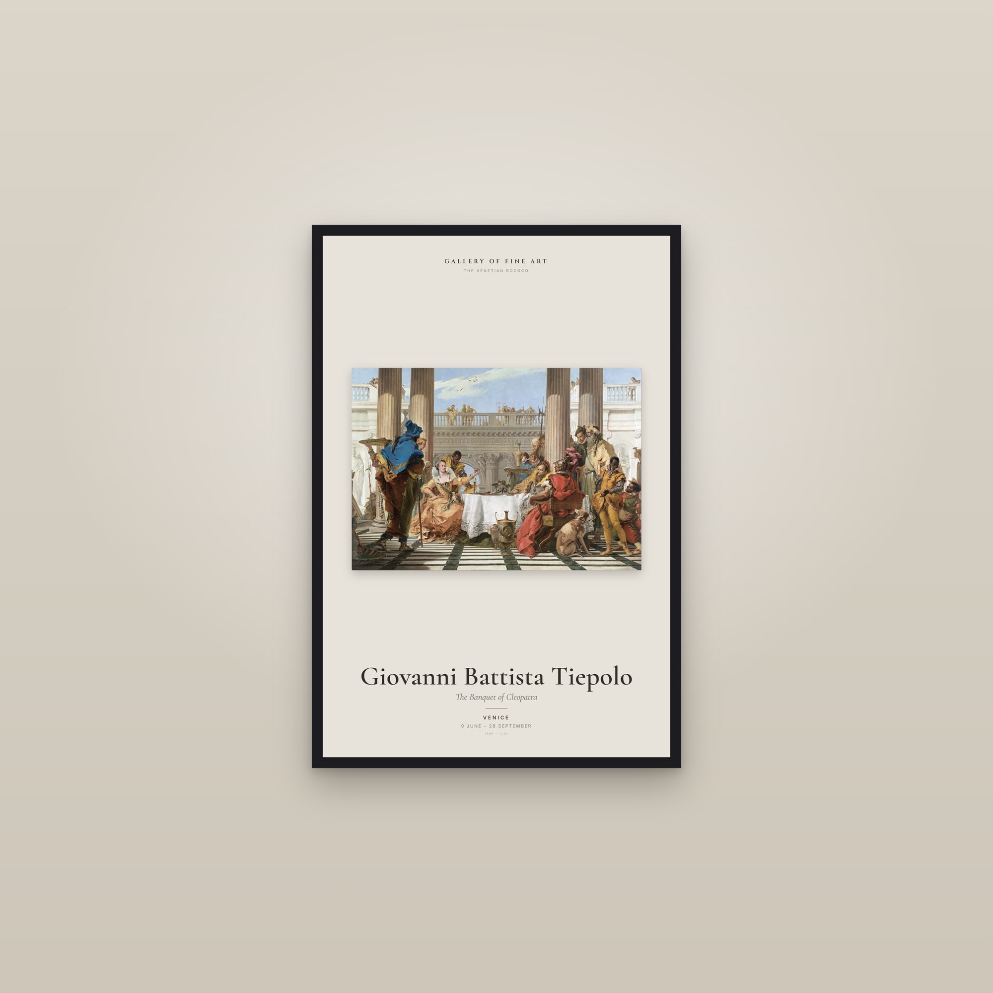 The Banquet of Cleopatra — Exhibition Poster — framed in a gallery setting