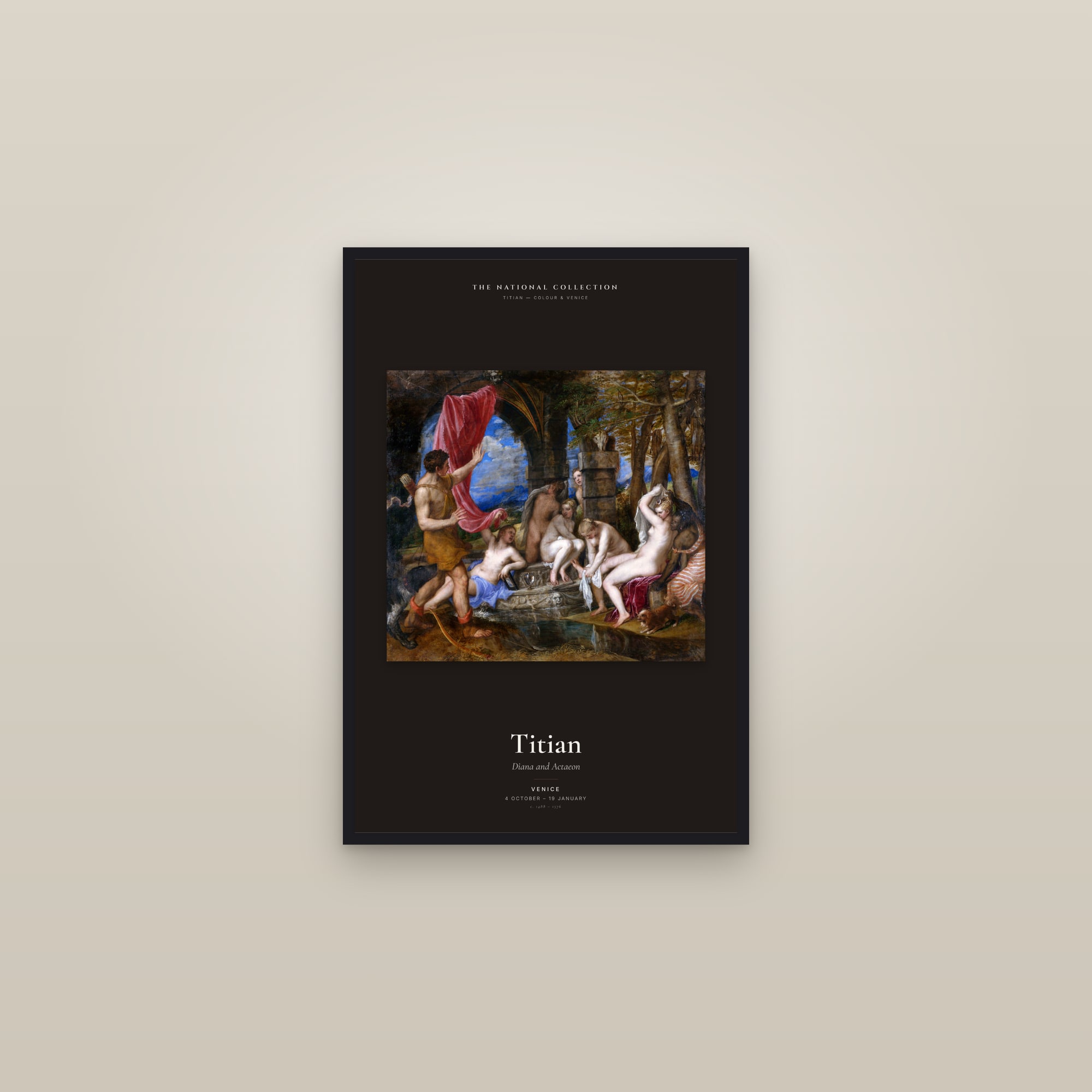 Diana and Actaeon — Exhibition Poster — framed in a gallery setting