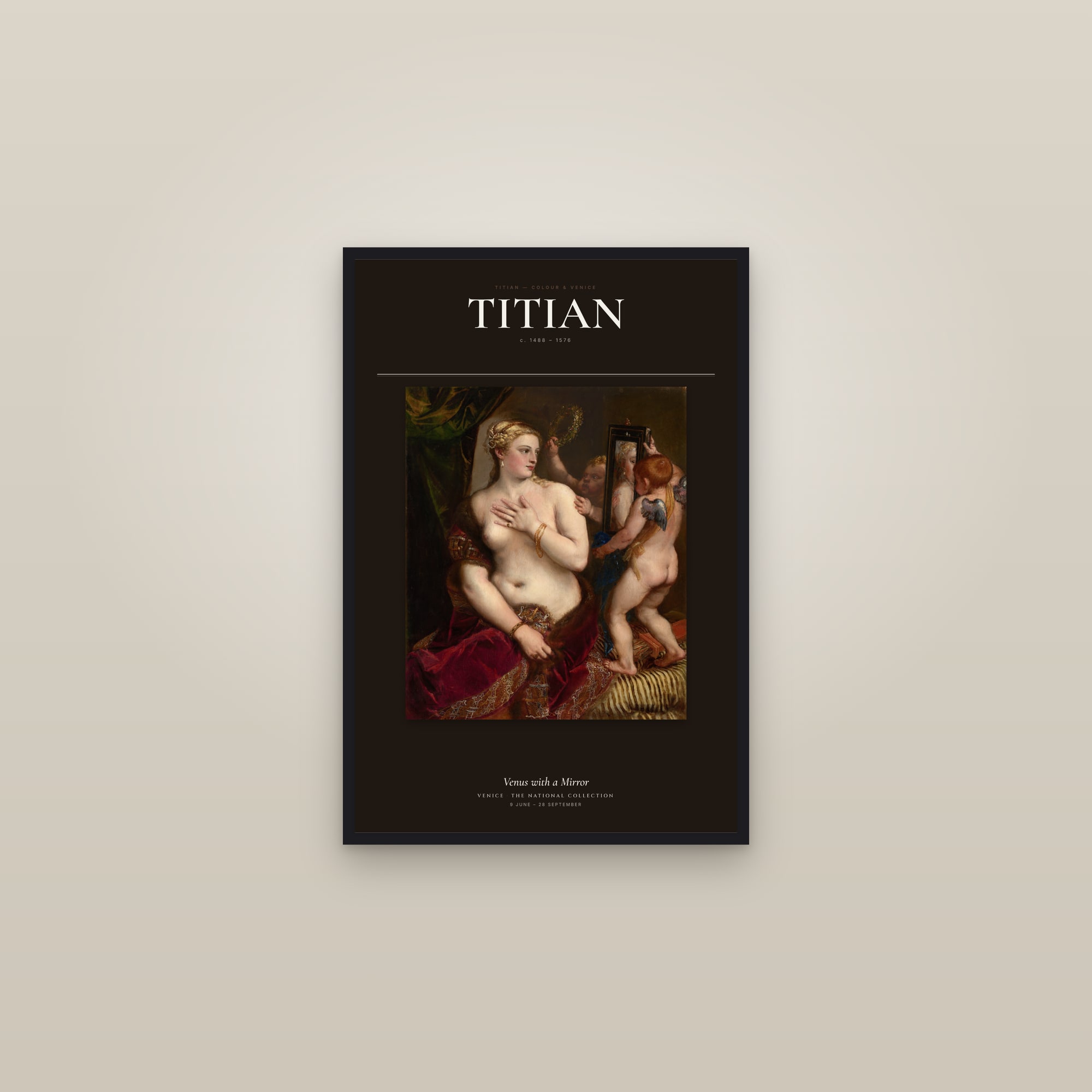 Venus with a Mirror — Exhibition Poster — framed in a gallery setting