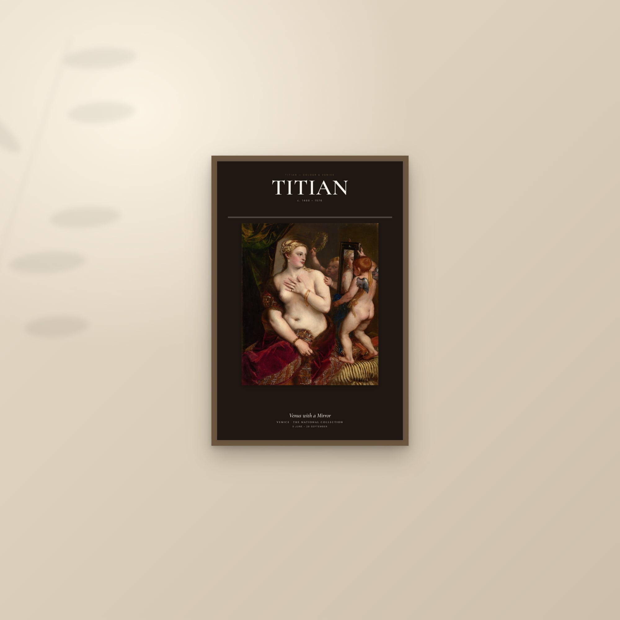Venus with a Mirror — Exhibition Poster — framed and styled on a sunlit wall