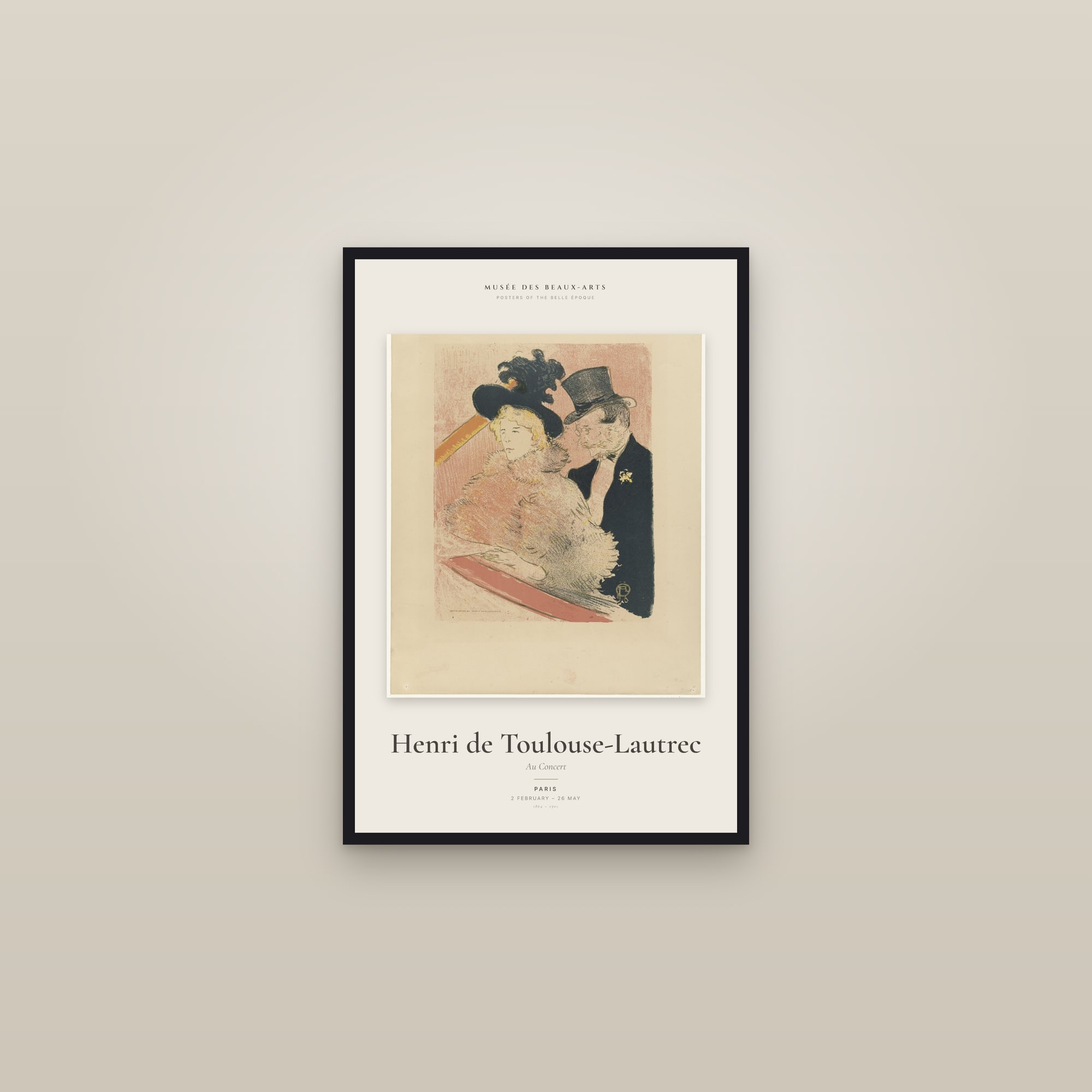 Au Concert — Exhibition Poster — framed in a gallery setting