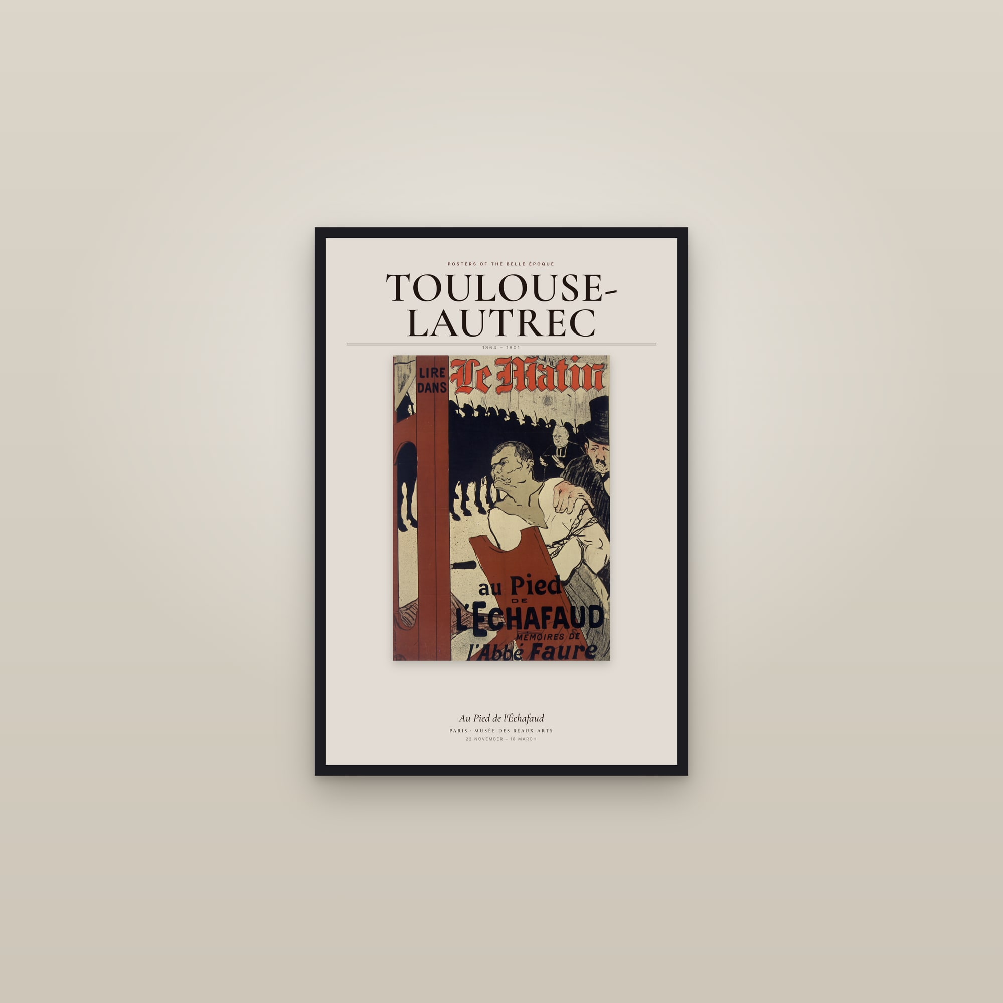 Au Pied de l'Échafaud — Exhibition Poster — framed in a gallery setting