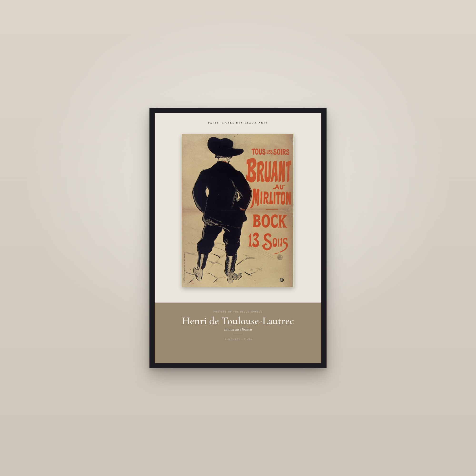 Bruant au Mirliton — Exhibition Poster — framed in a gallery setting
