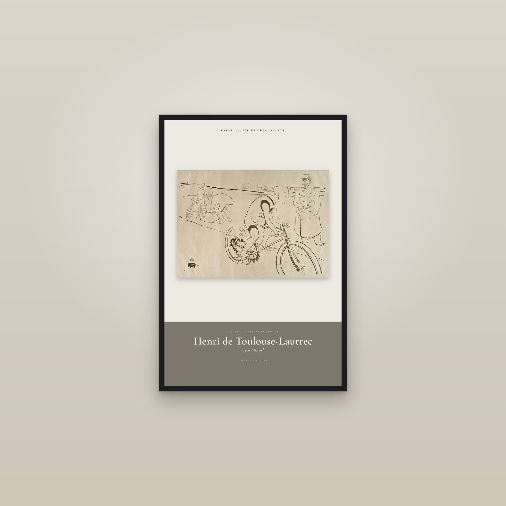 Cycle Michael — Exhibition Poster — framed in a gallery setting