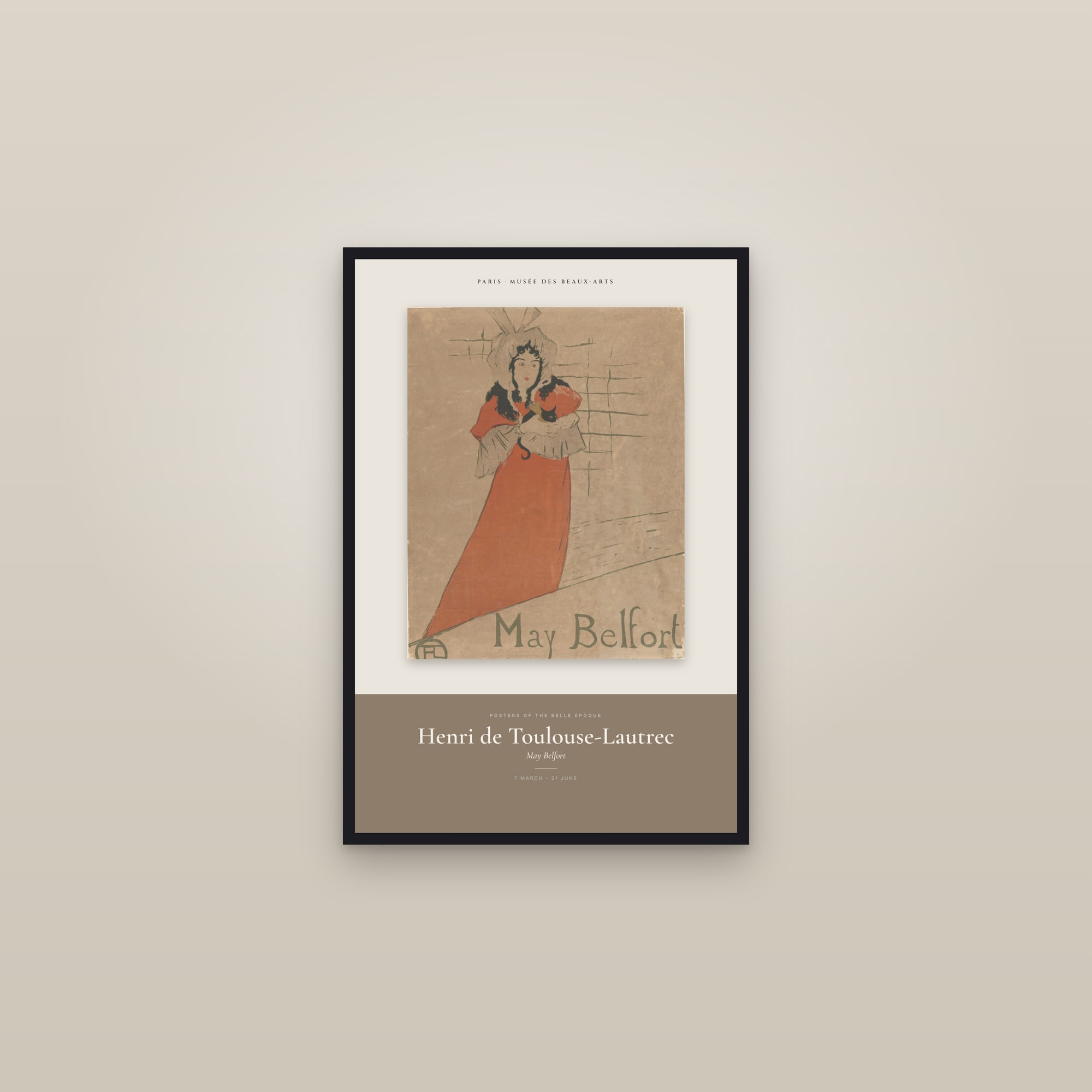 May Belfort — Exhibition Poster — framed in a gallery setting