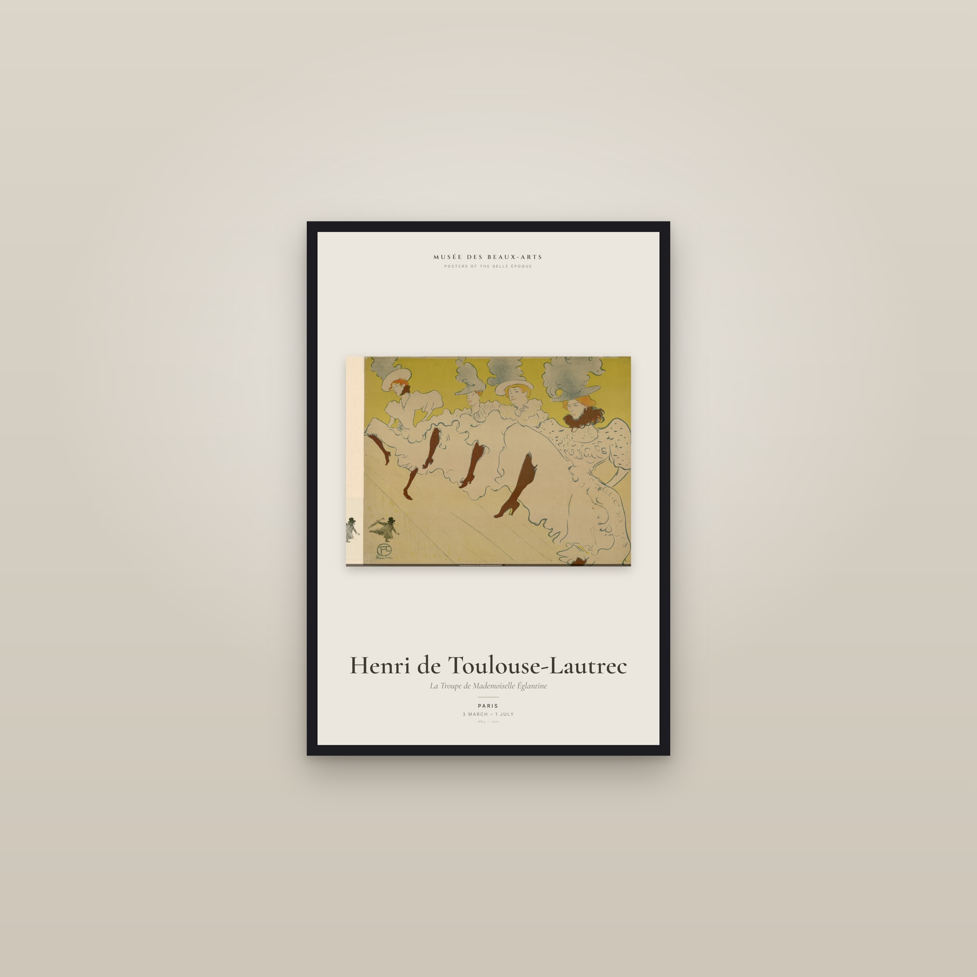 La Troupe de Mademoiselle Églantine — Exhibition Poster — framed in a gallery setting
