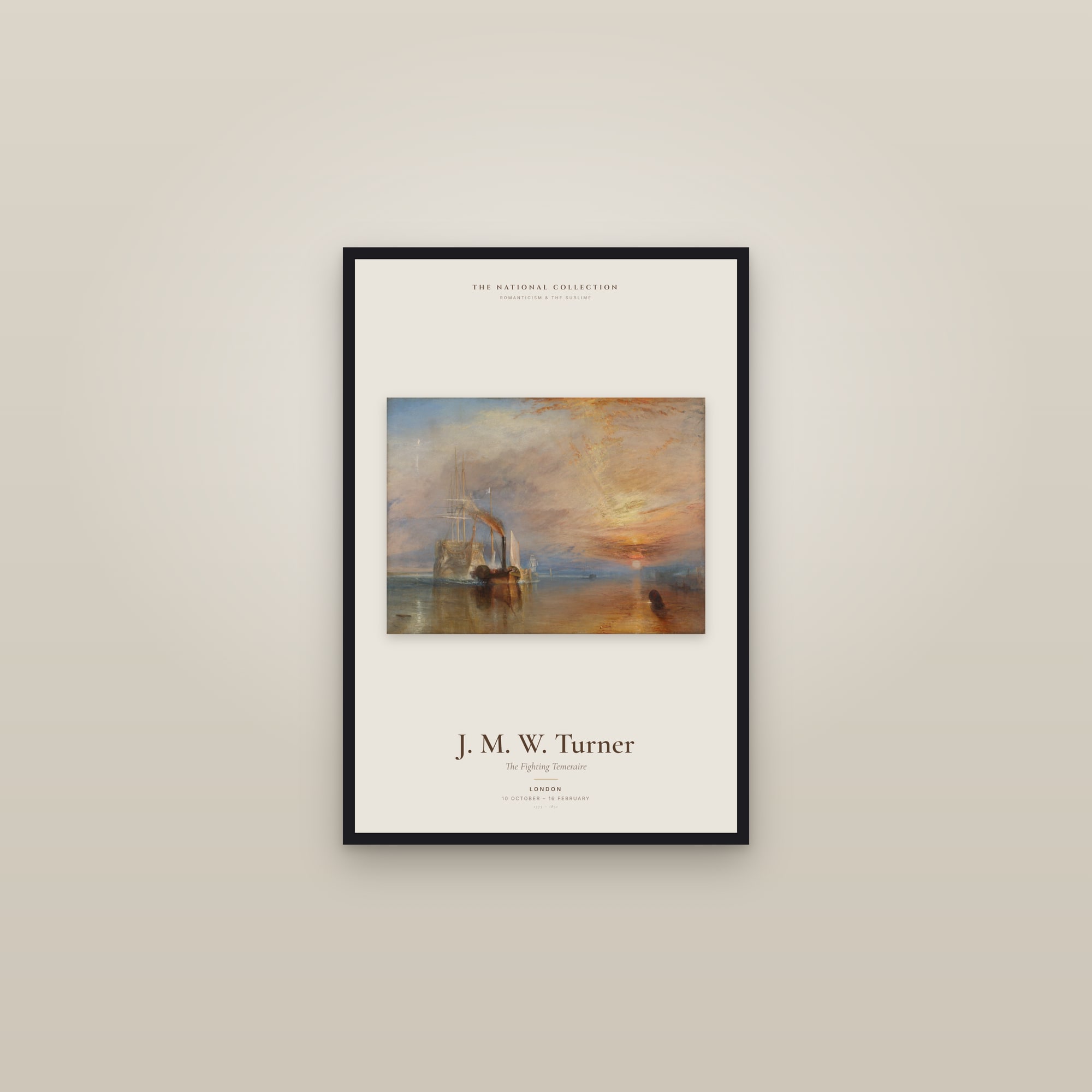 The Fighting Temeraire — Exhibition Poster — framed in a gallery setting