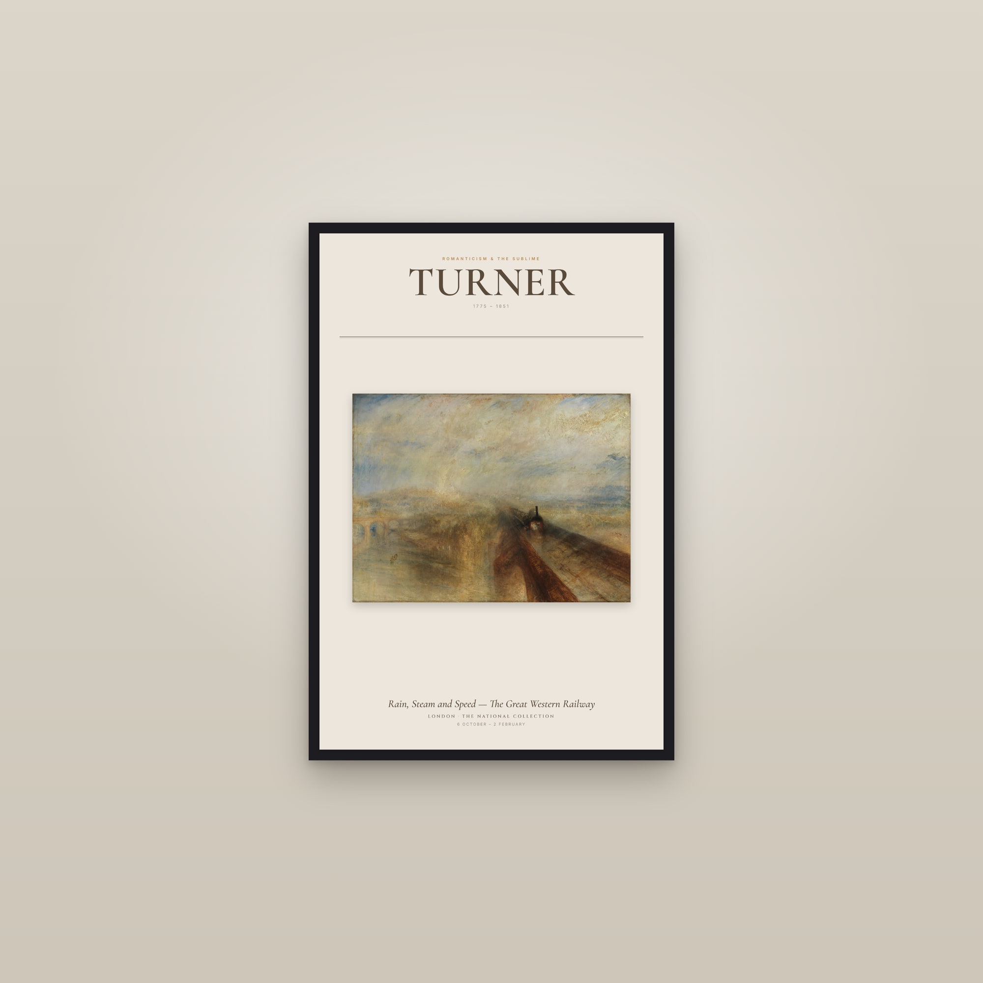 Rain, Steam and Speed — The Great Western Railway — Exhibition Poster — framed in a gallery setting