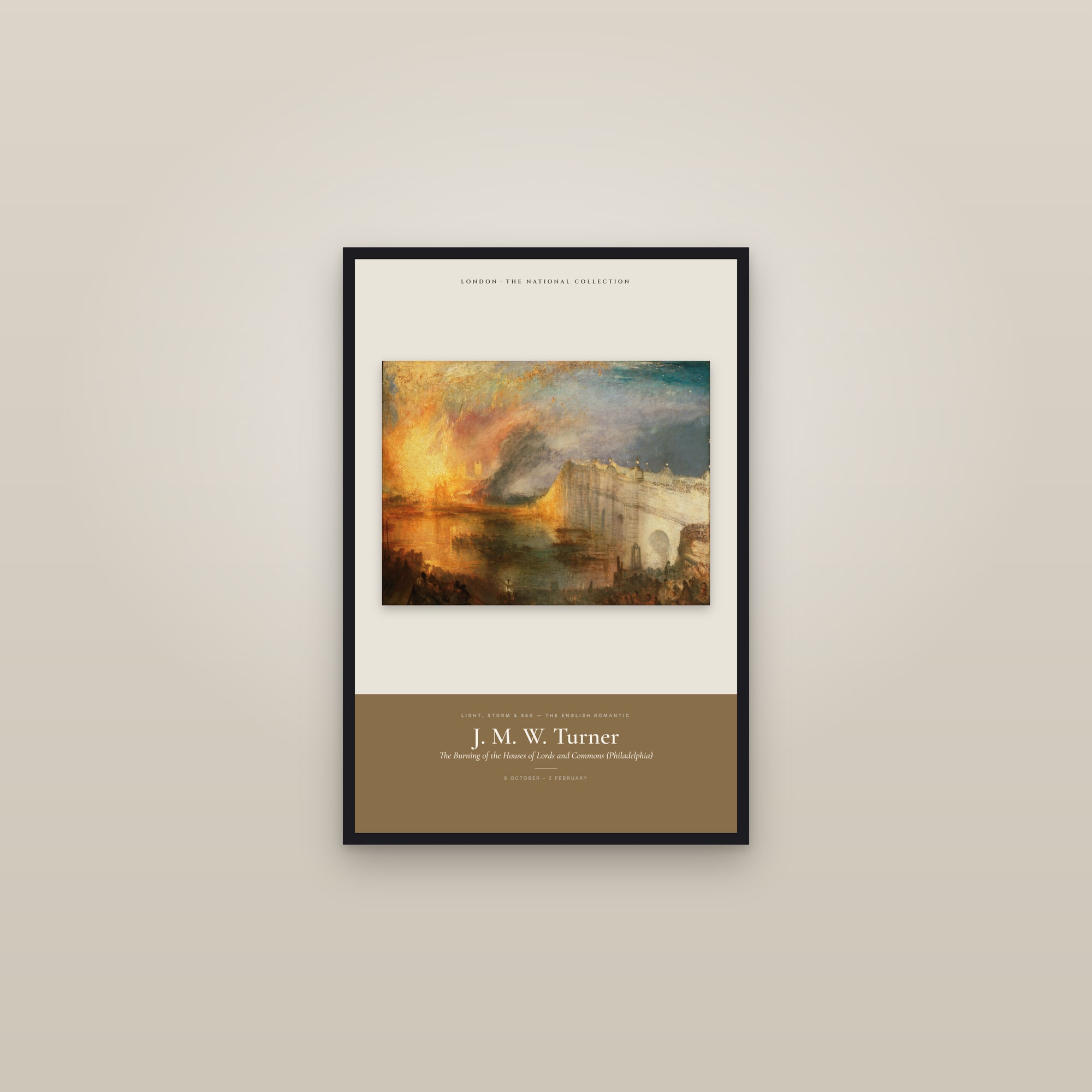 Burning of Parliament (Philadelphia) — Exhibition Poster — framed in a gallery setting