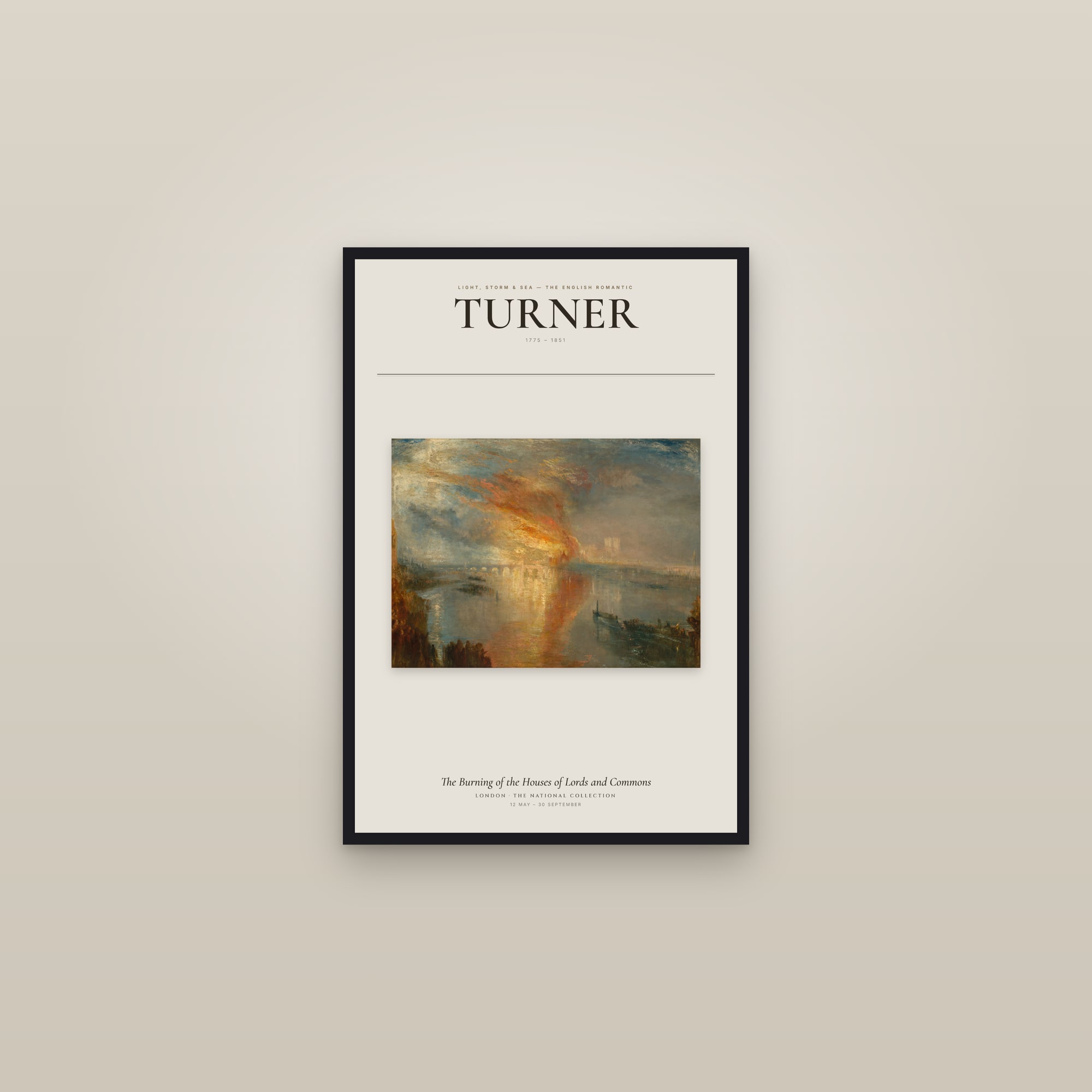 Burning of Parliament (Cleveland) — Exhibition Poster — framed in a gallery setting
