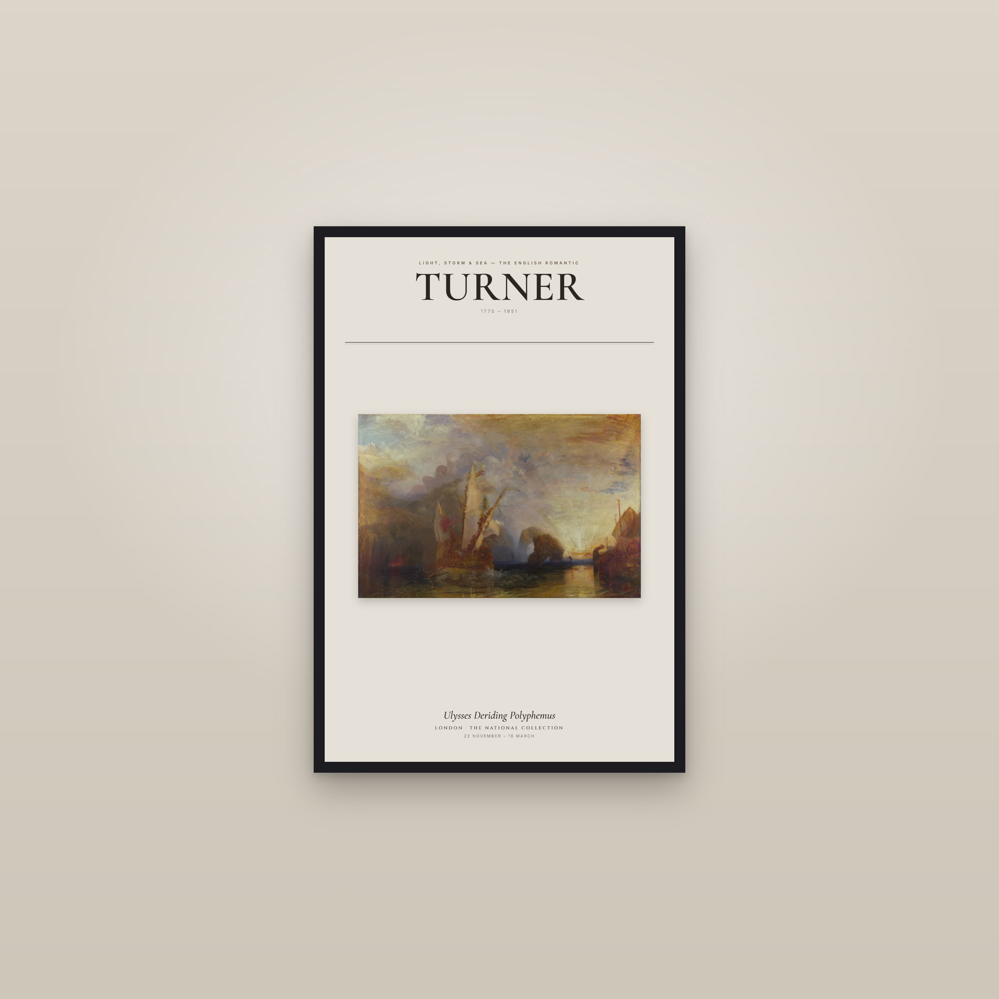 Ulysses Deriding Polyphemus — Exhibition Poster — framed in a gallery setting