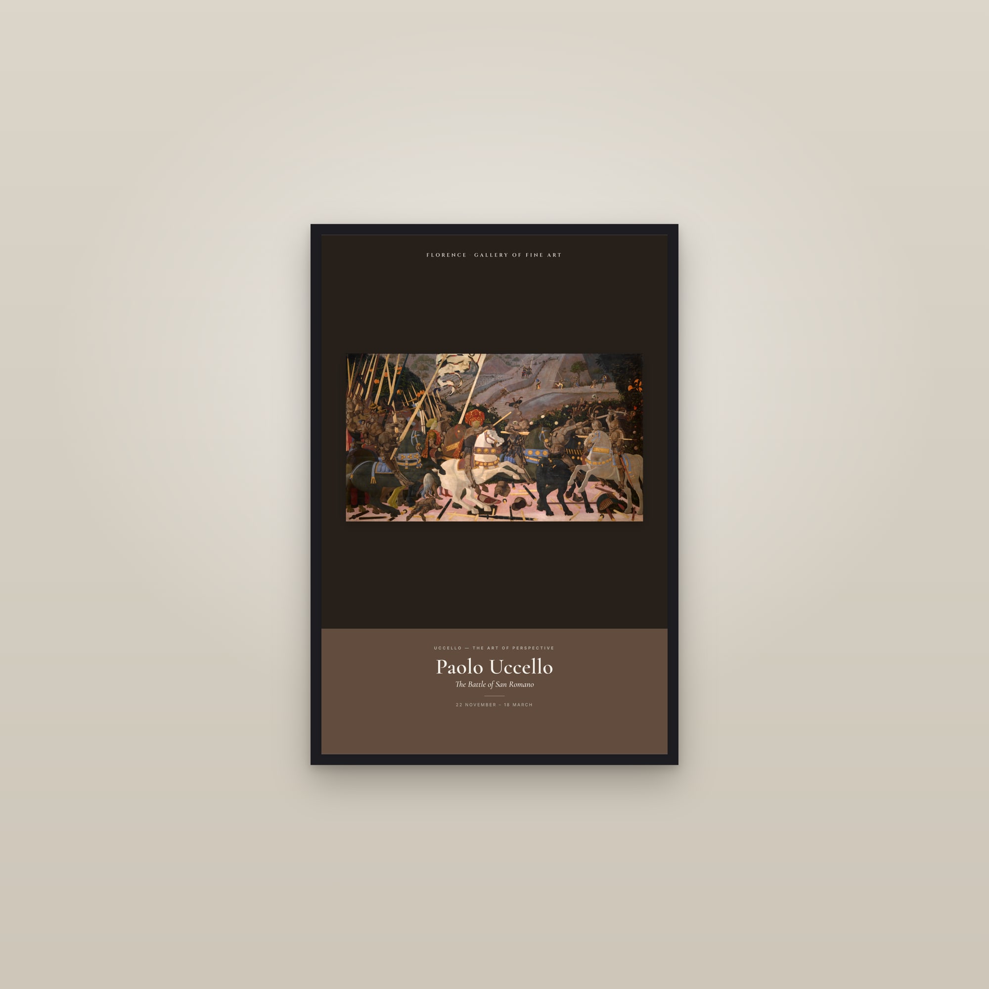 The Battle of San Romano — Exhibition Poster — framed in a gallery setting