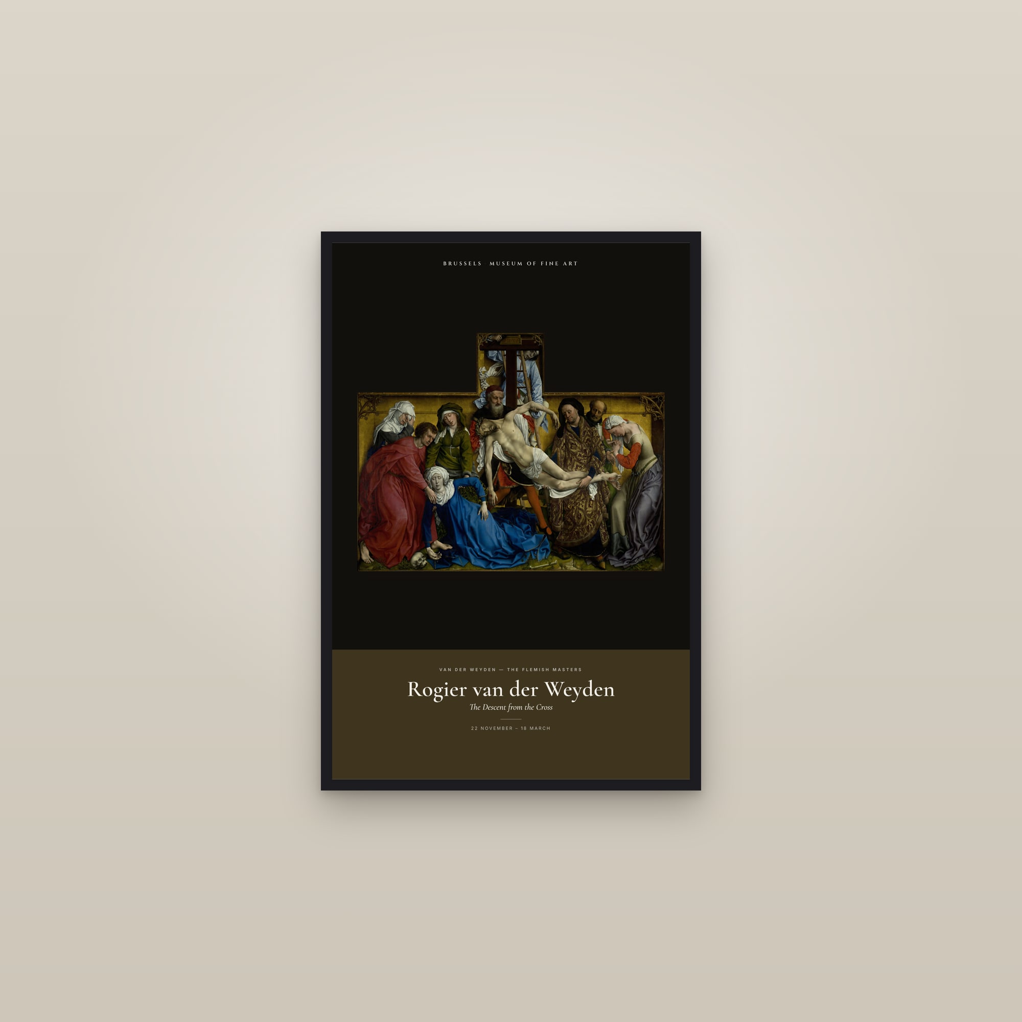 The Descent from the Cross — Exhibition Poster — framed in a gallery setting