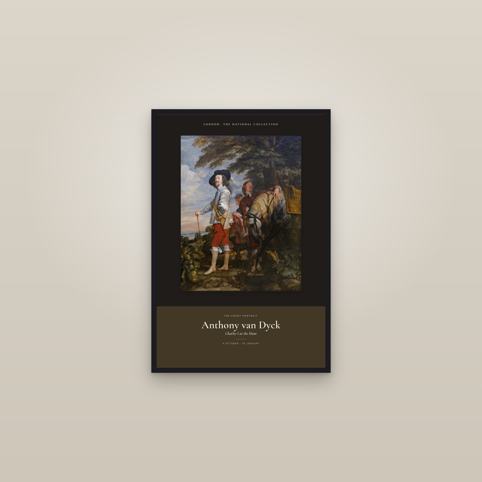 Charles I at the Hunt — Exhibition Poster — framed in a gallery setting