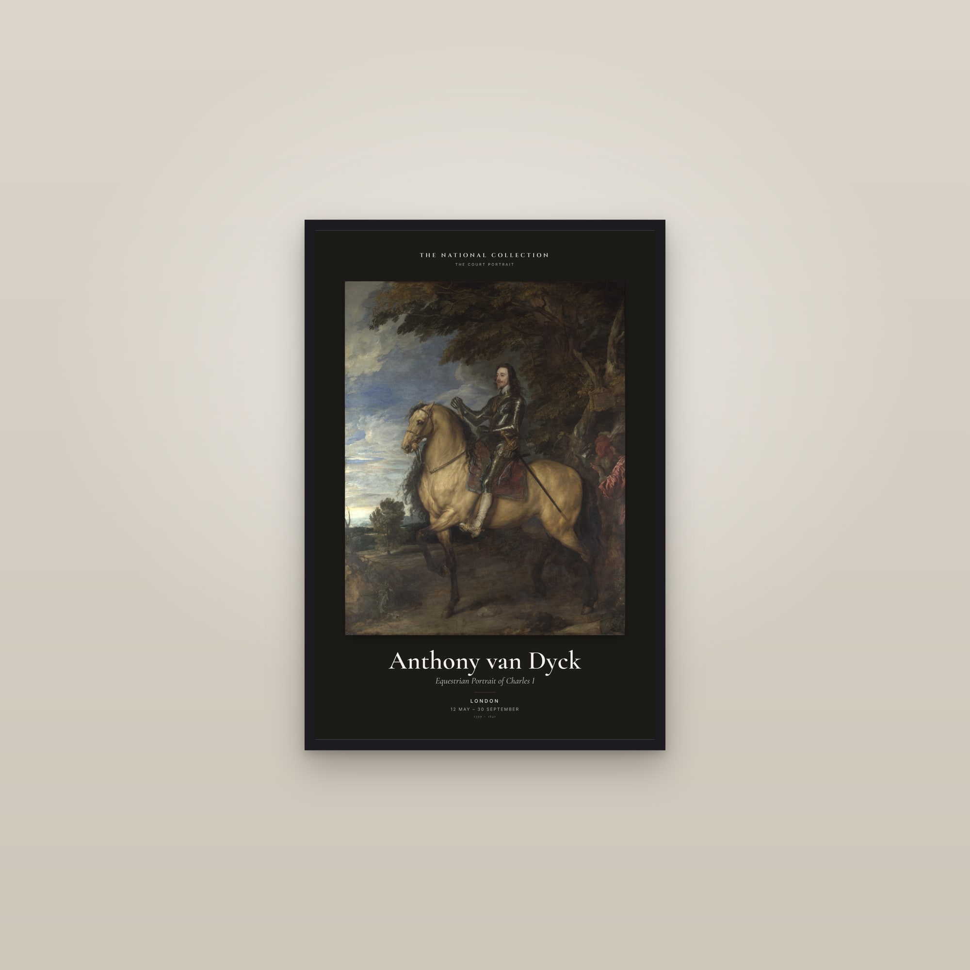 Equestrian Portrait of Charles I — Exhibition Poster — framed in a gallery setting