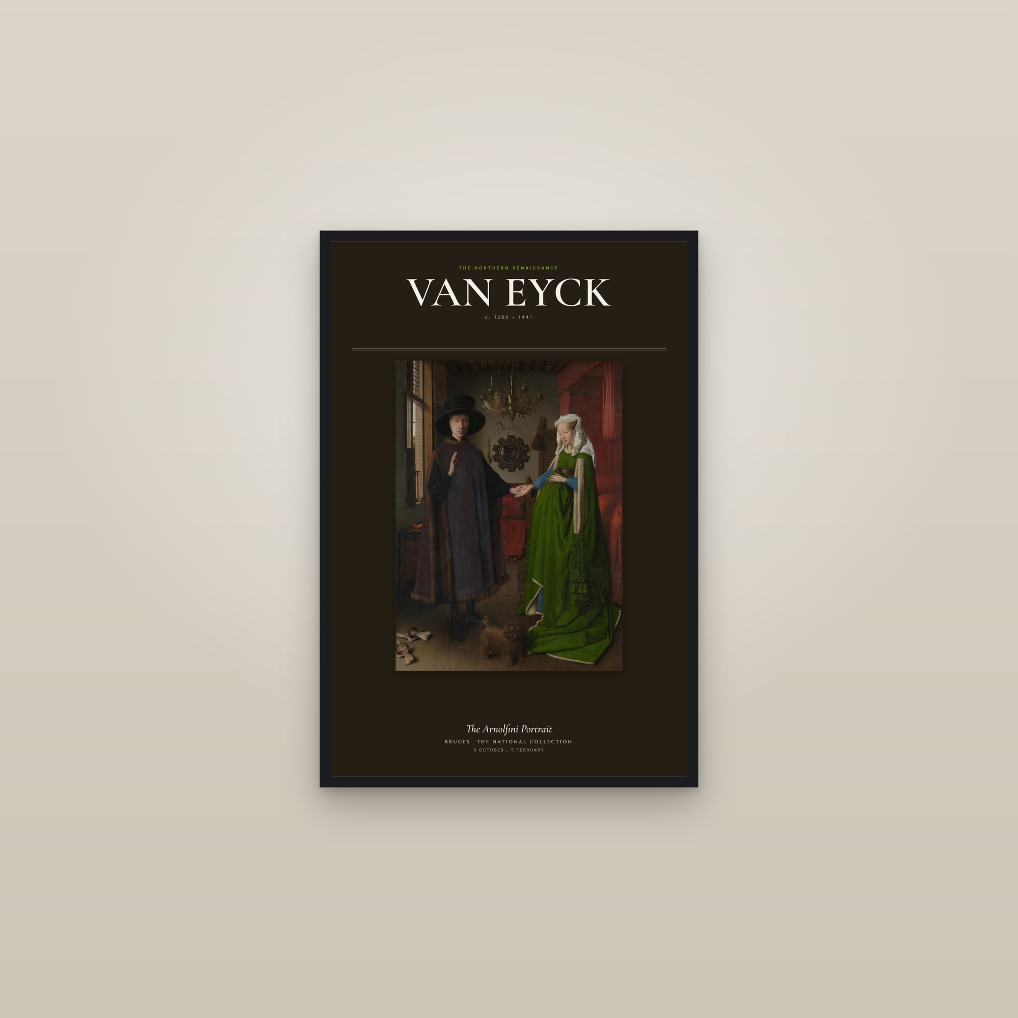 The Arnolfini Portrait — Exhibition Poster — framed in a gallery setting