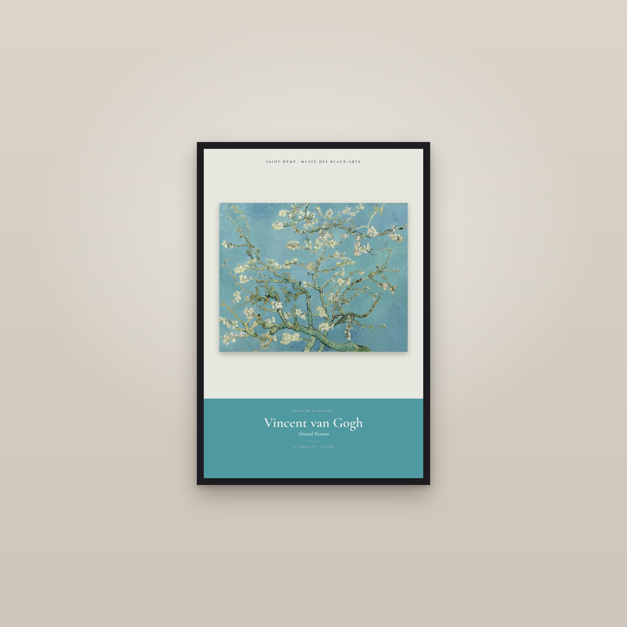 Almond Blossom — Exhibition Poster — framed in a gallery setting