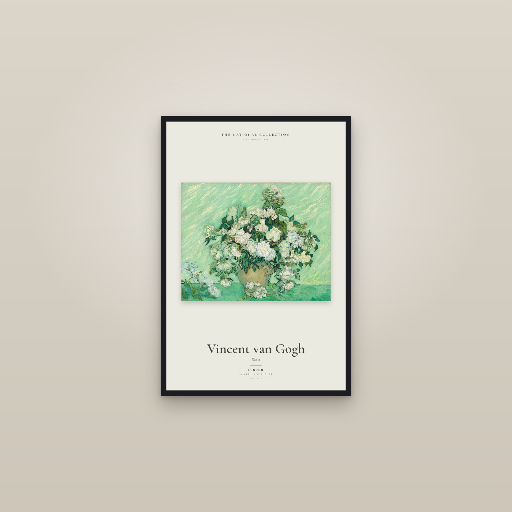 Roses — Exhibition Poster — framed in a gallery setting