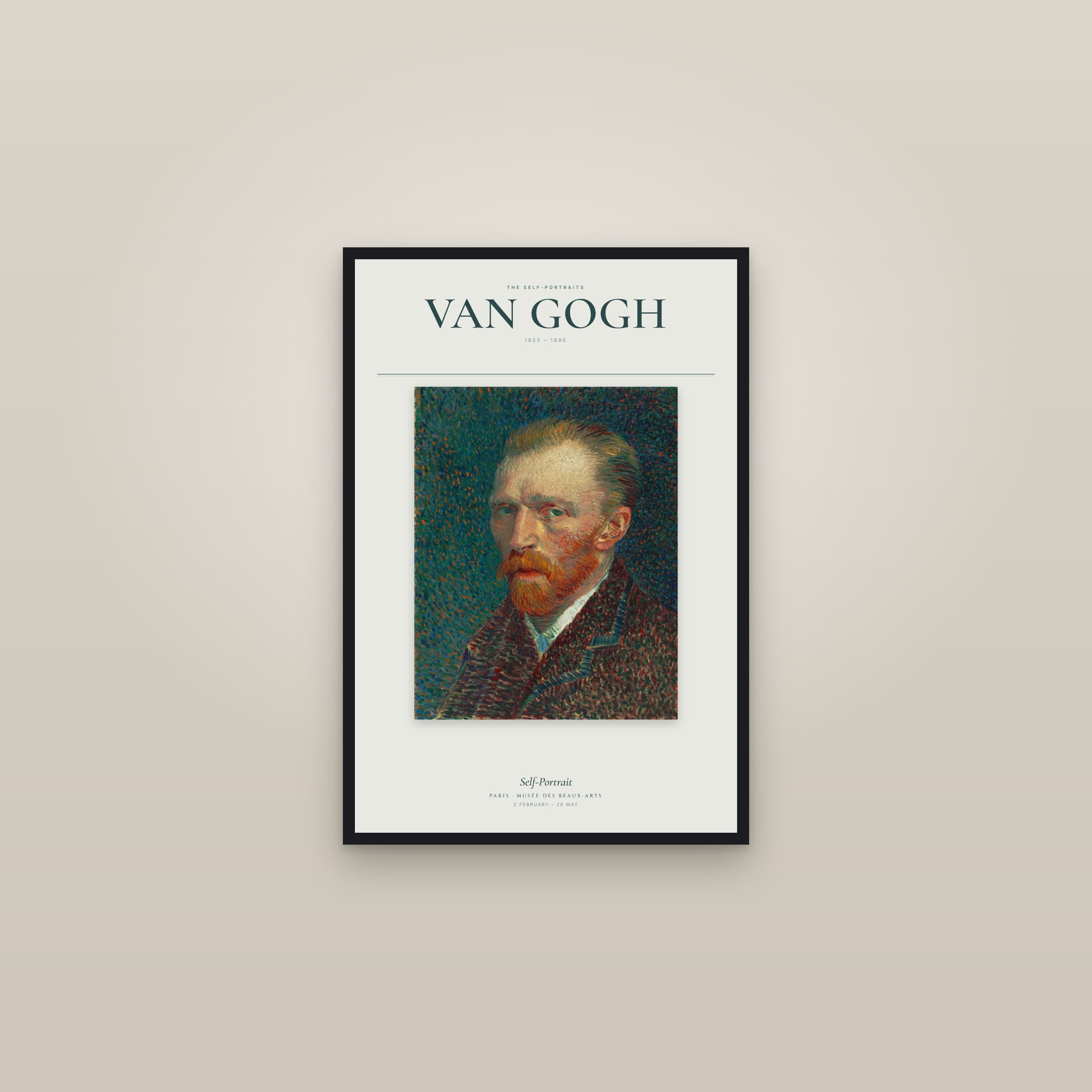 Self-Portrait — Exhibition Poster — framed in a gallery setting