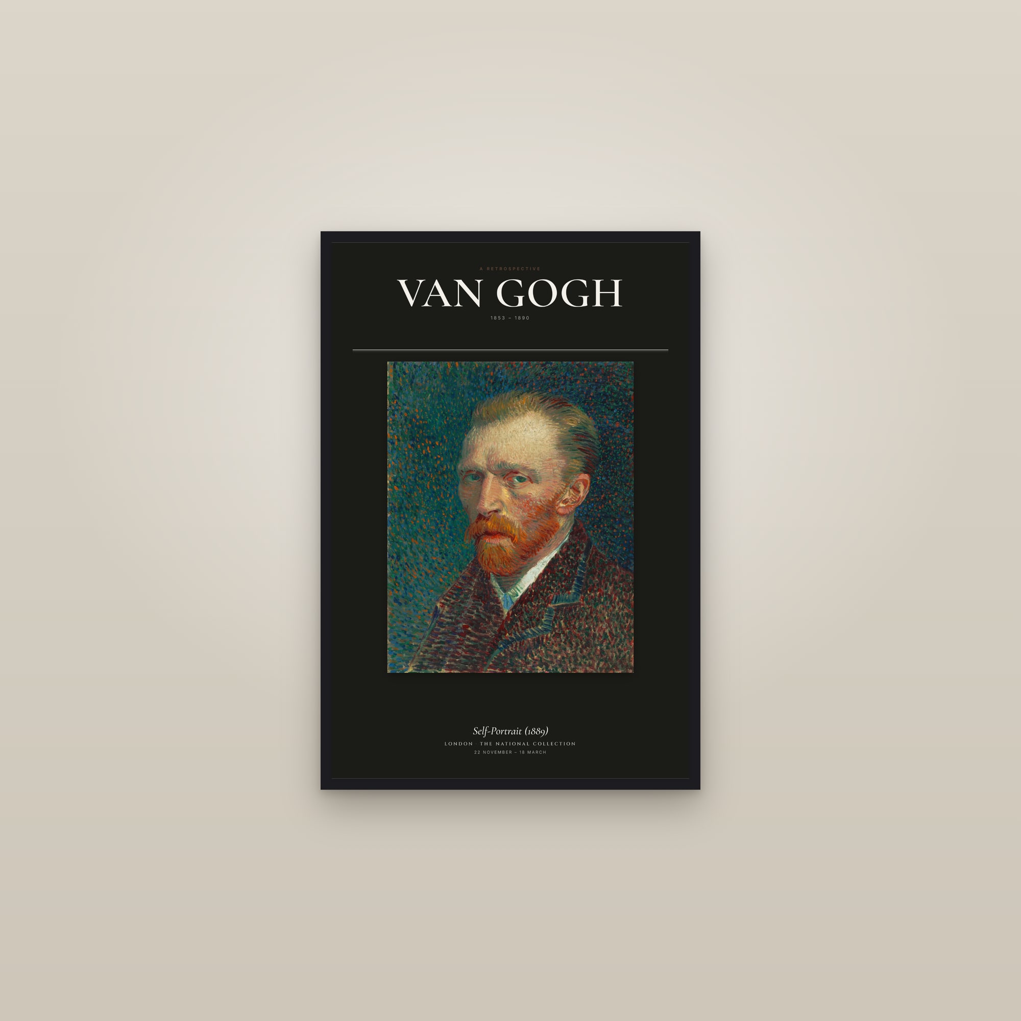 Self-Portrait (1889) — Exhibition Poster — framed in a gallery setting
