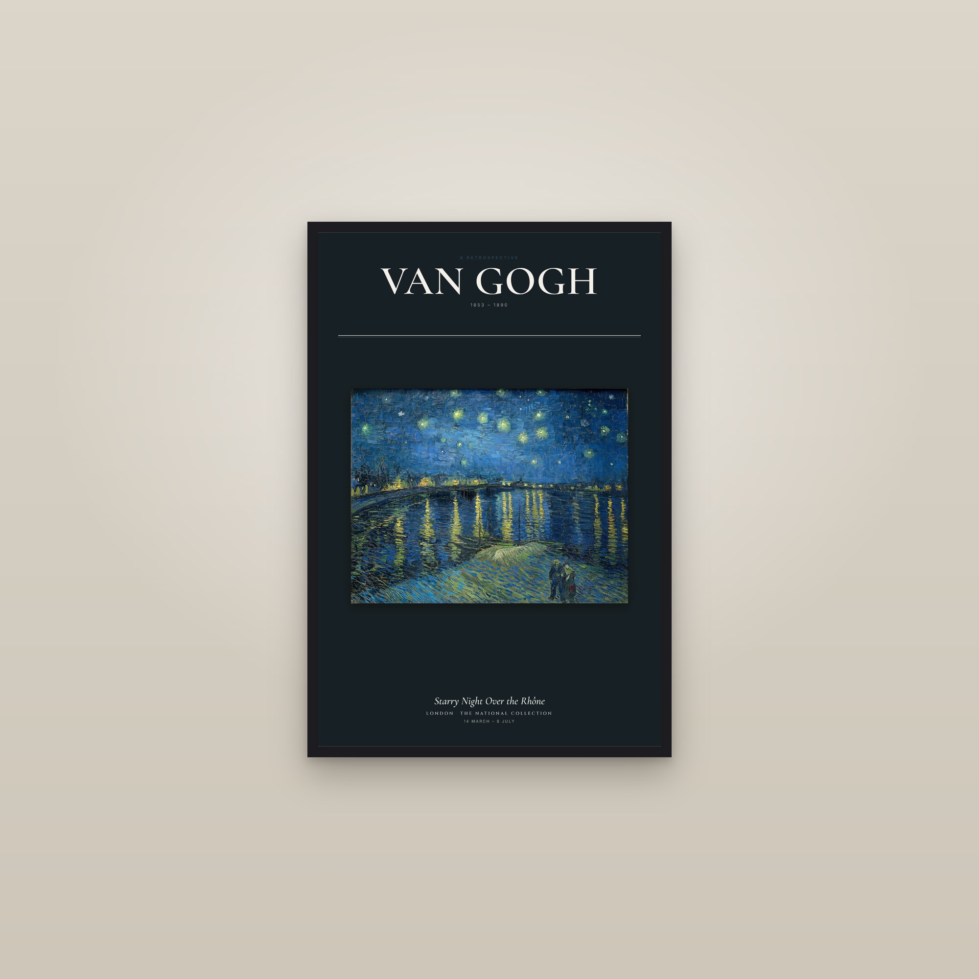 Starry Night Over the Rhône — Exhibition Poster — framed in a gallery setting