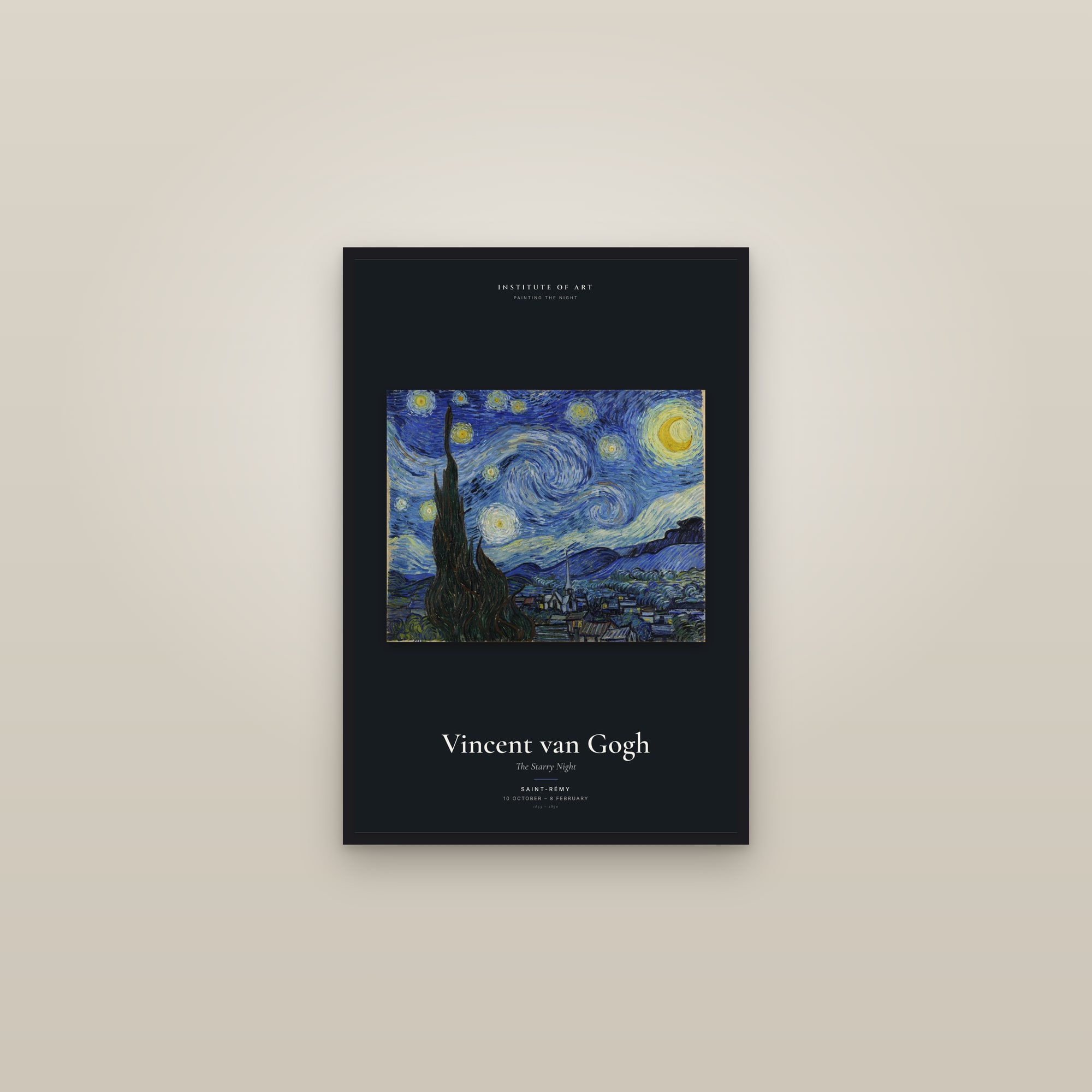 The Starry Night — Exhibition Poster — framed in a gallery setting