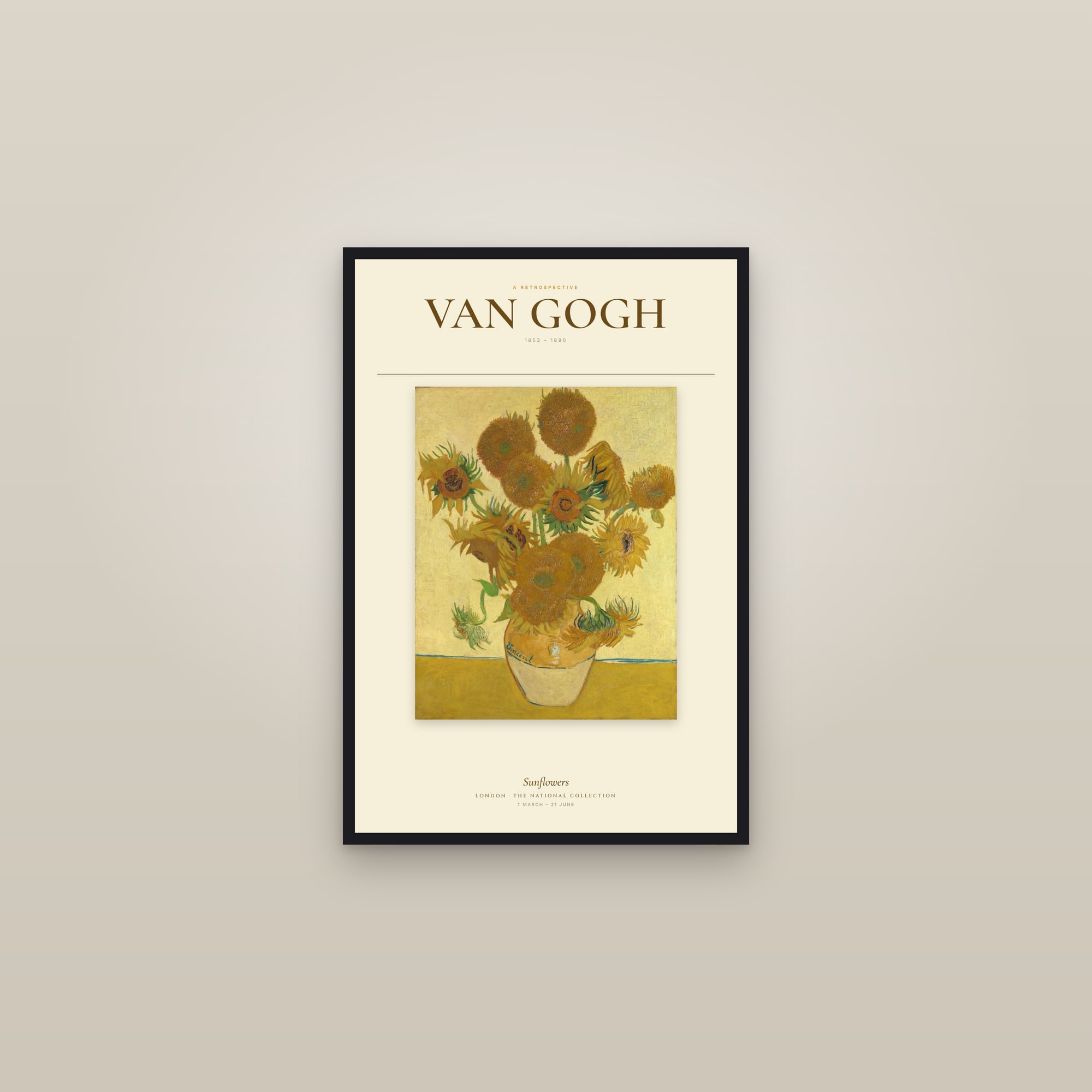 Sunflowers — Exhibition Poster — framed in a gallery setting