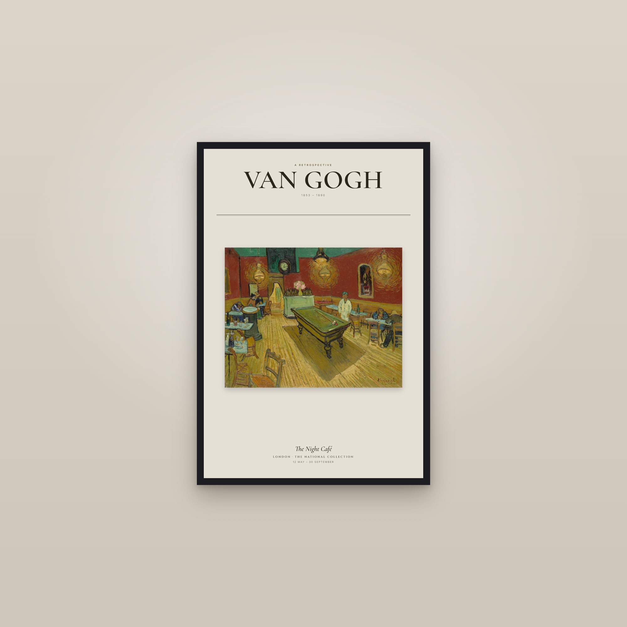The Night Café — Exhibition Poster — framed in a gallery setting