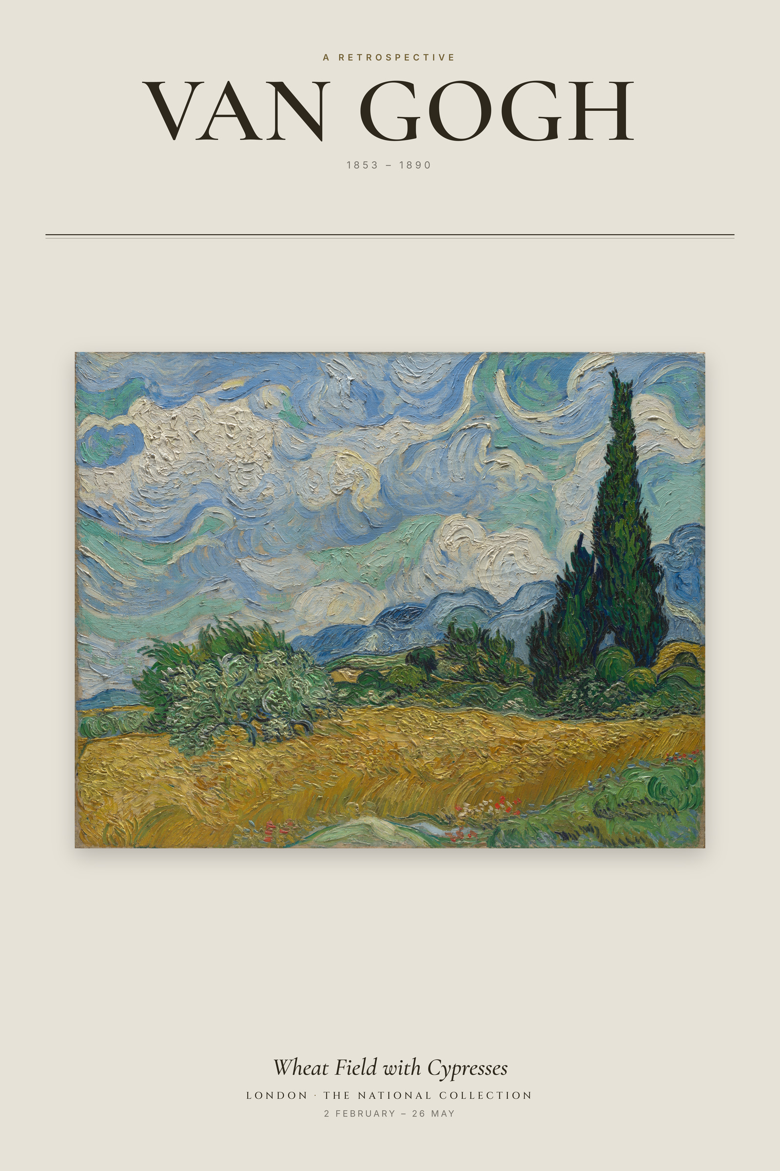 Wheat Field with Cypresses — Exhibition Poster