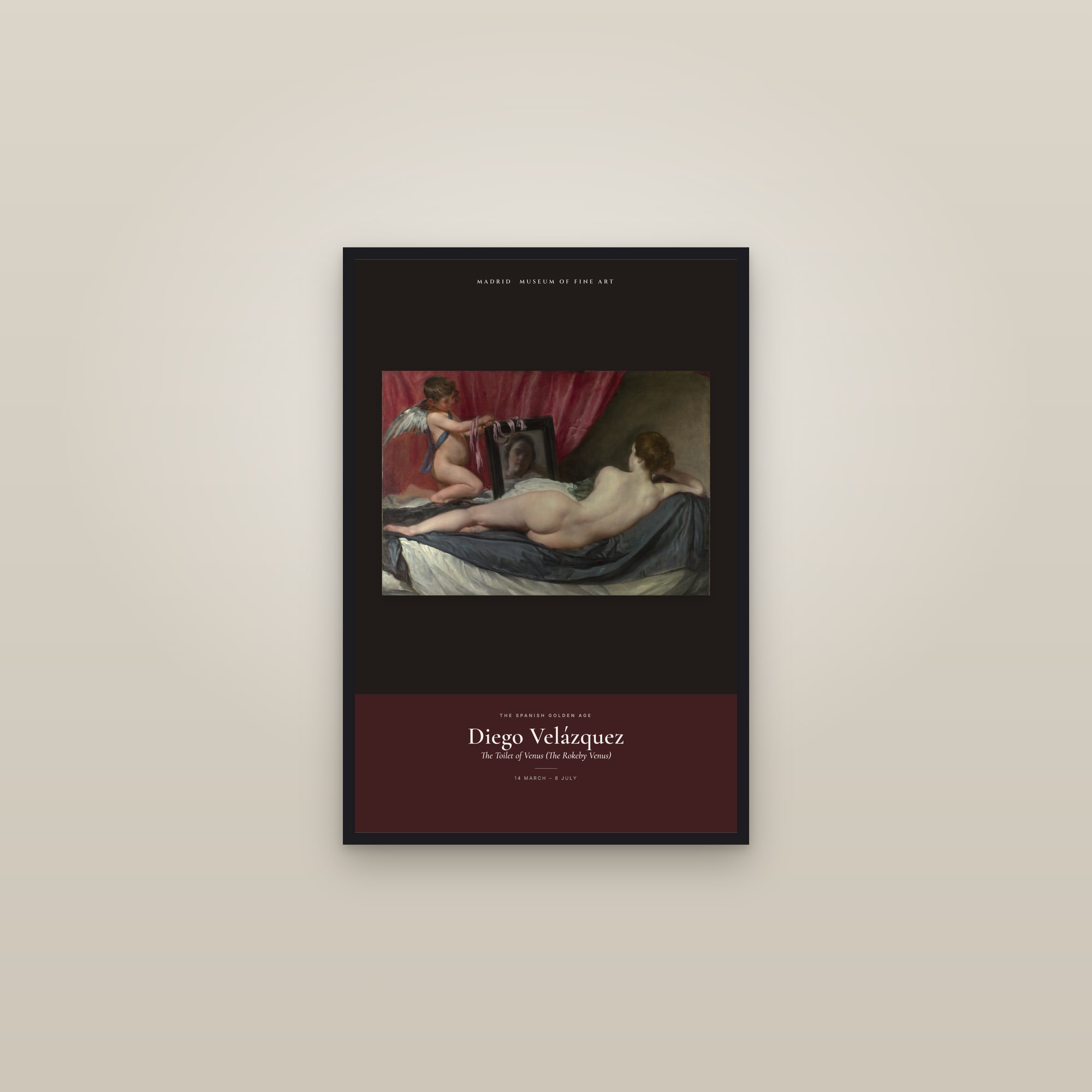 The Toilet of Venus (The Rokeby Venus) — Exhibition Poster — framed in a gallery setting